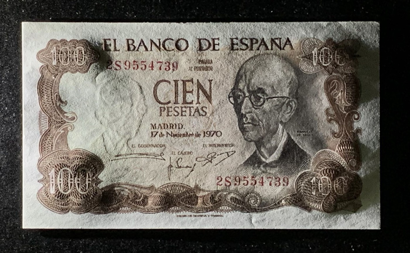 紫瑗钱币——第302期拍卖—纸币场 西班牙 1970(1974)年 曼努埃尔·德法拉 100比塞塔 UNC