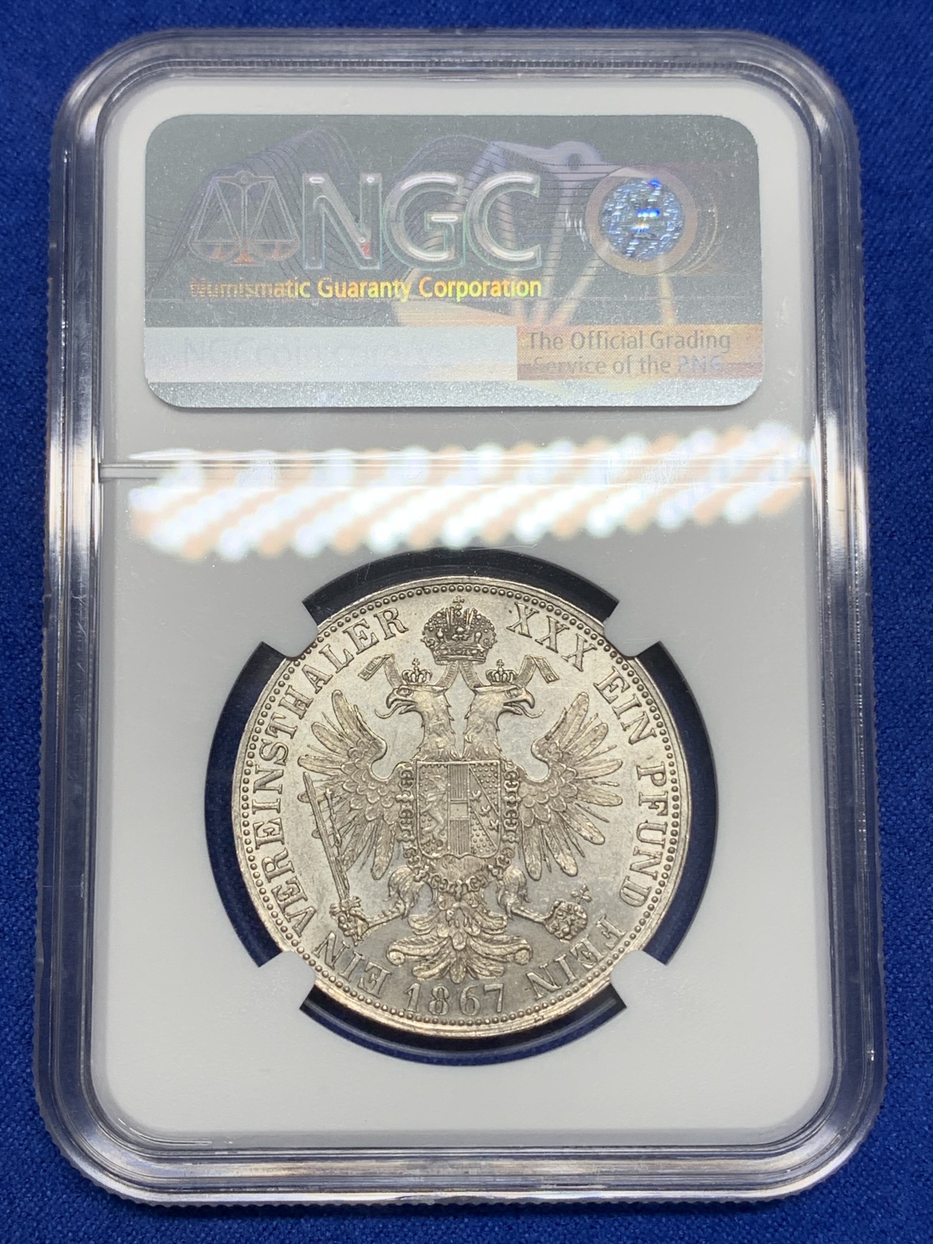 《竞宝斋》第195场-周日，周一 2场 (全场包邮) NGC-MS63 奥匈帝国 1867年弗朗茨约瑟夫一世1泰勒银币 少见品种 原光