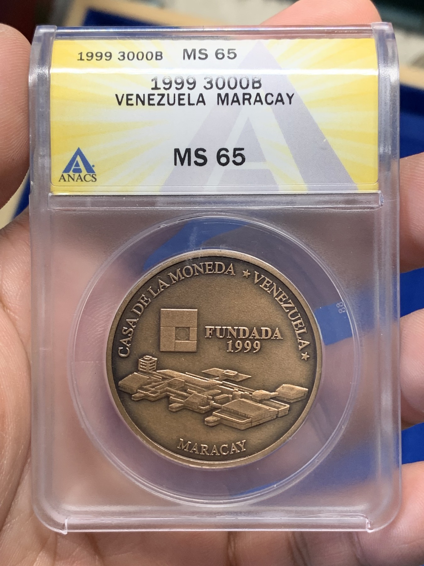 《竞宝斋》第195场-周日，周一 2场 (全场包邮) ANACS 1999年委内瑞拉 MS67 6000玻利瓦尔仿古纪念银币+MS65 3000玻利瓦尔仿古纪念铜币