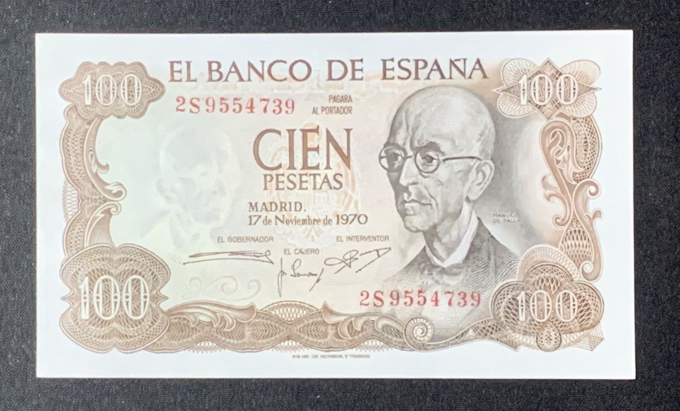 紫瑗钱币——第302期拍卖—纸币场 西班牙 1970(1974)年 曼努埃尔·德法拉 100比塞塔 UNC