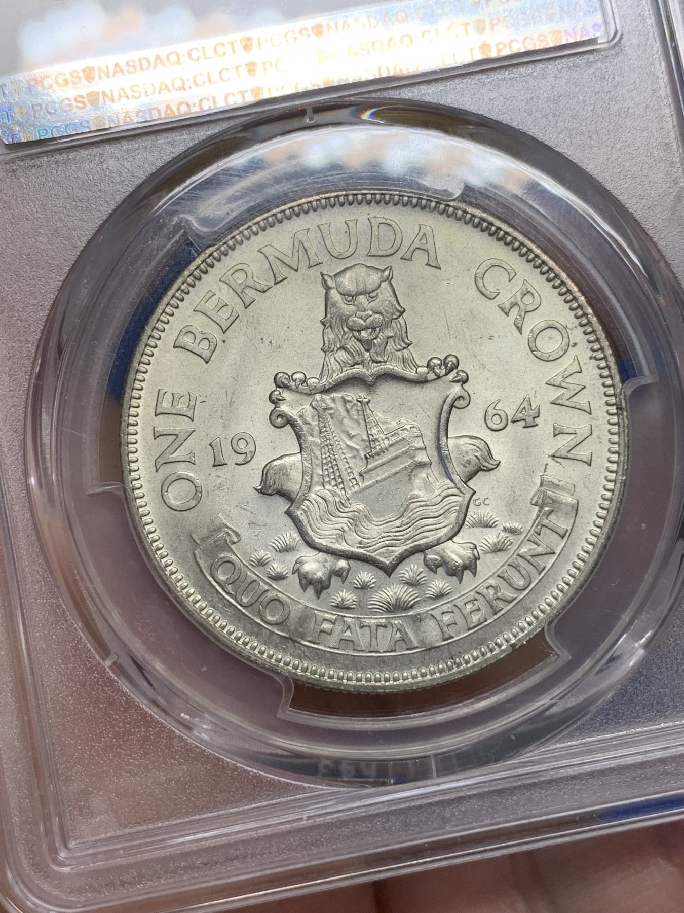 《竞宝斋》第195场-周日，周一 2场 (全场包邮) PCGS-MS64 1964年英属百慕大群岛克朗银币
