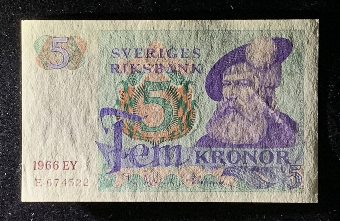 紫瑗钱币——第302期拍卖—纸币场 【双尾2】瑞典 1966年 瑞典银行 古斯塔夫一世 5克朗 深字 UNC
