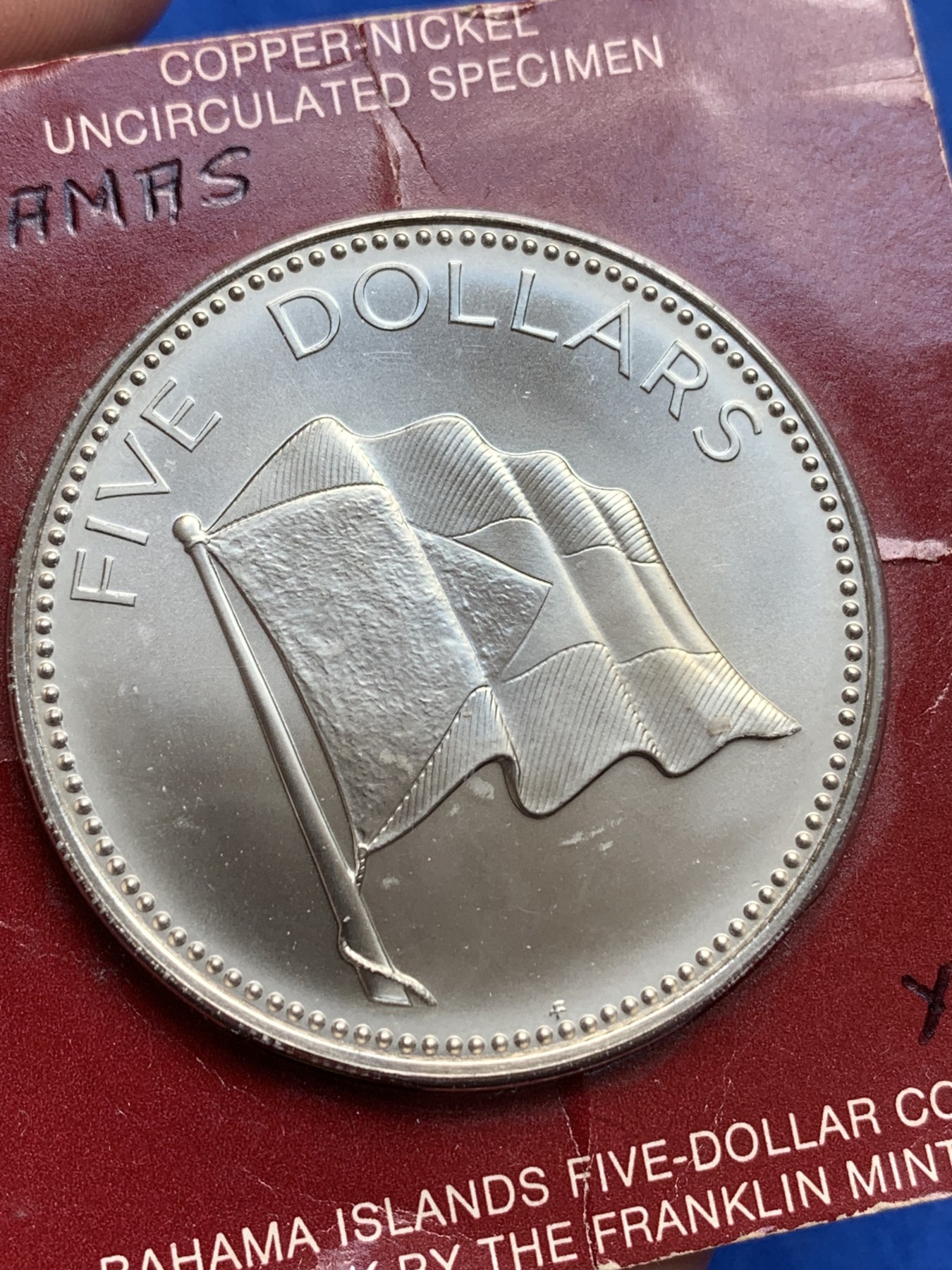 《竞宝斋》第195场-周日，周一 2场 (全场包邮) 1974年 巴哈马联邦 国旗 5刀 铜镍纪念币