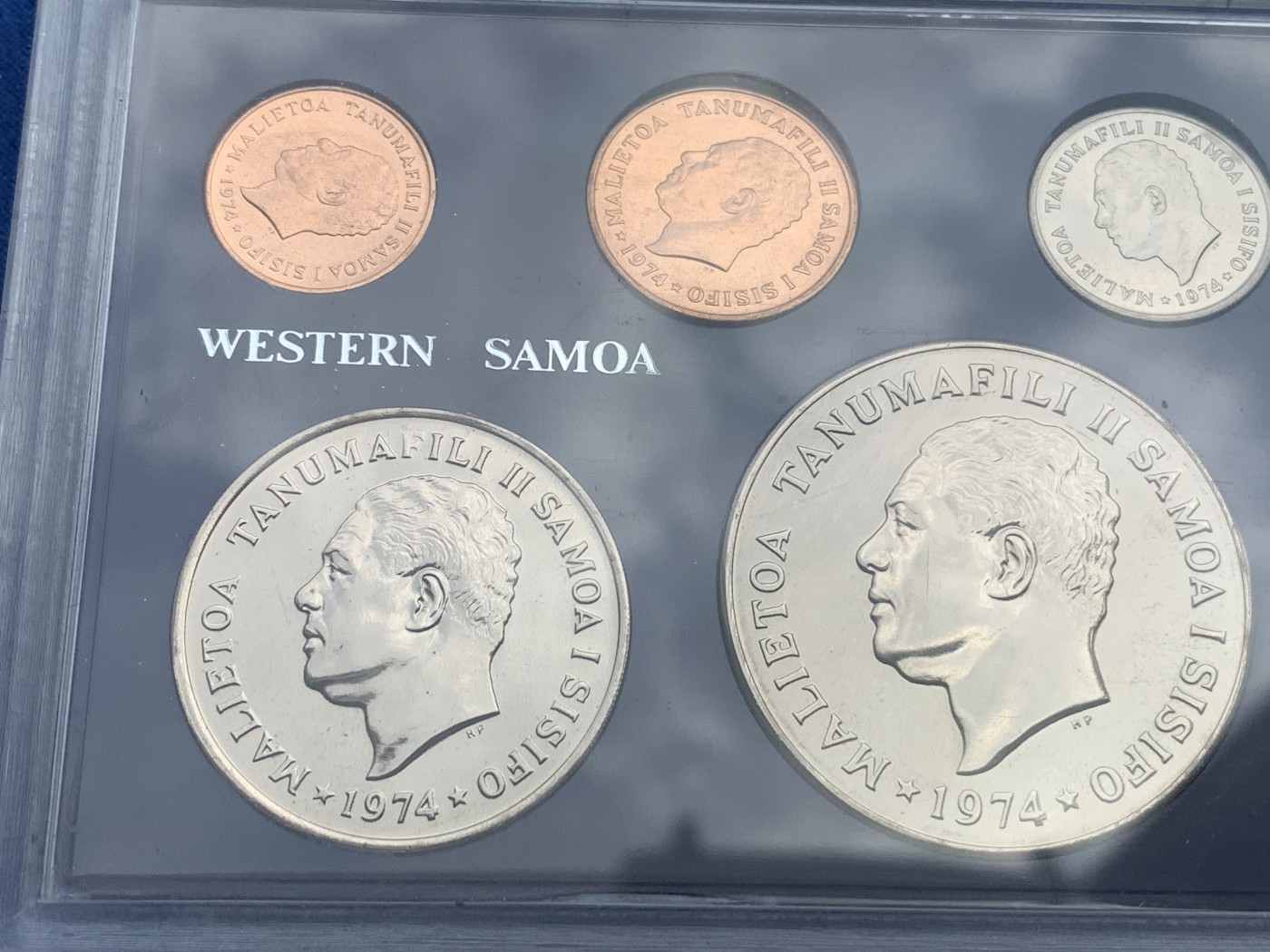 《竞宝斋》第195场-周日，周一 2场 (全场包邮) 西萨摩亚1974年 1塔拉 椰子树 盒装大镍币一套