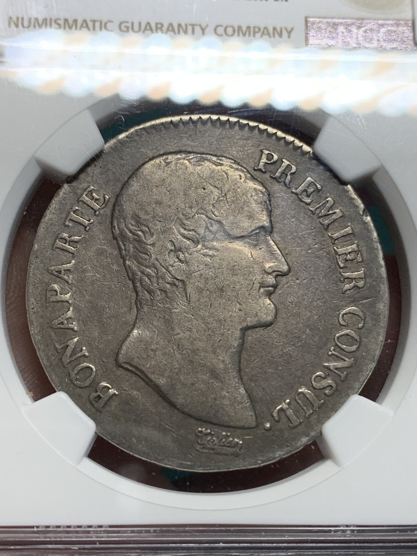 《竞宝斋》第195场-周日，周一 2场 (全场包邮) NGC F15 法国 AN12M 图卢兹 1804年 拿破仑凯撒头5法郎银币 原味低评