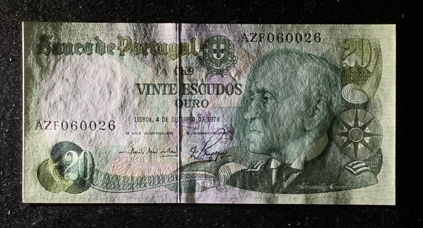 紫瑗钱币——第302期拍卖—纸币场 葡萄牙 1978年 10月4日 海军上将加戈·库蒂尼奥 20埃斯库多 UNC