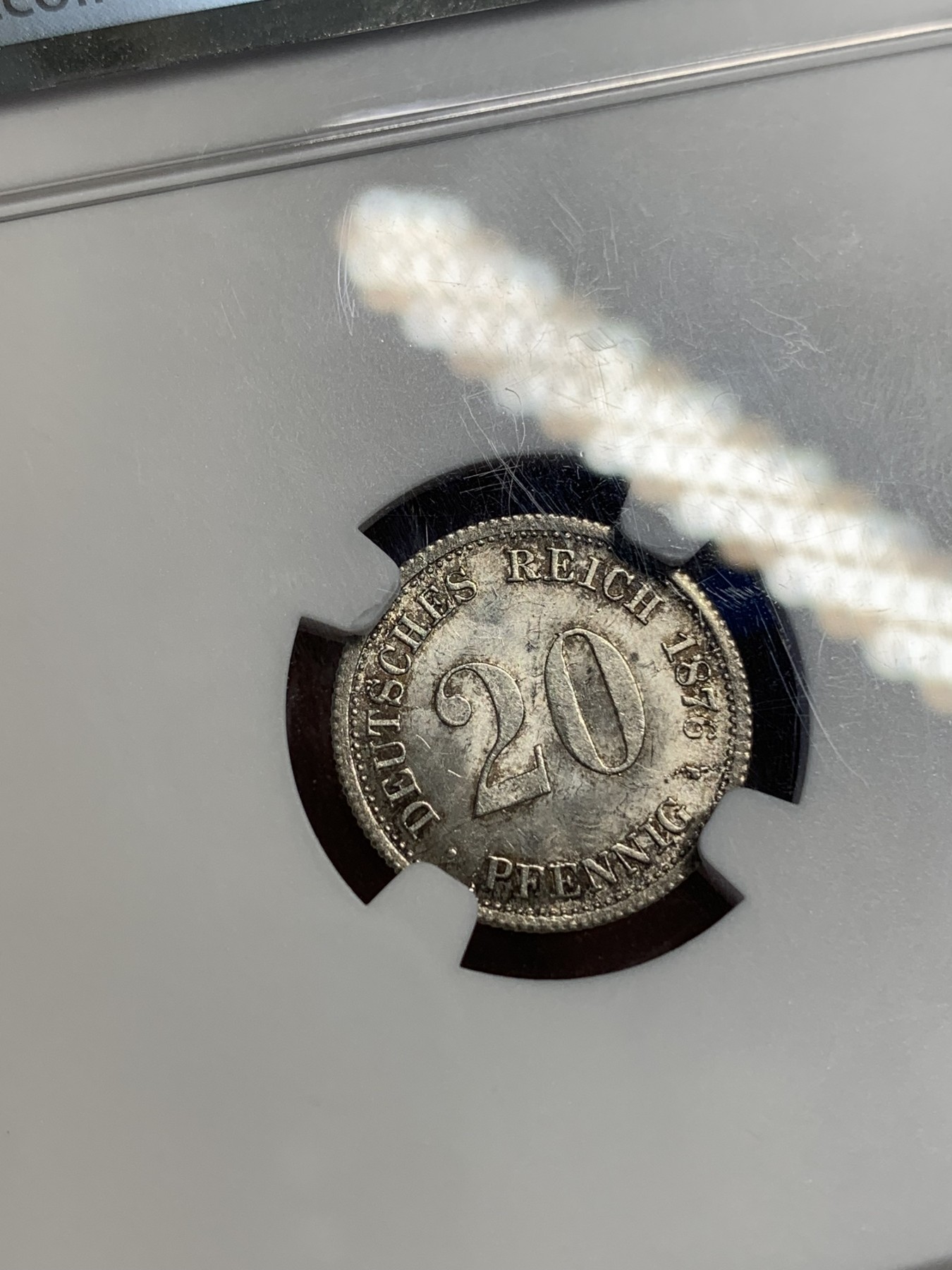 《竞宝斋》第195场-周日，周一 2场 (全场包邮) NGC-MS64 德国 1876年 F版 短翅 20芬尼 银币 转光十足 黑彩