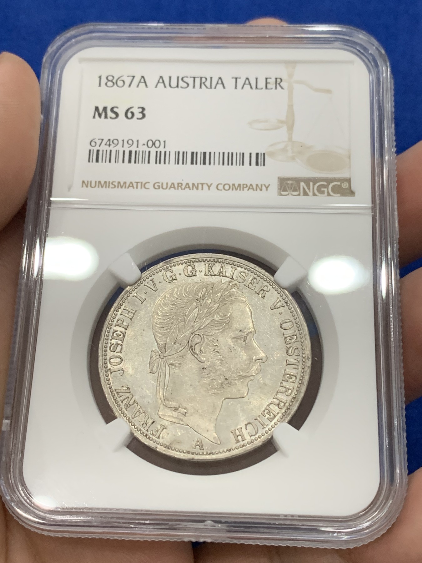 《竞宝斋》第195场-周日，周一 2场 (全场包邮) NGC-MS63 奥匈帝国 1867年弗朗茨约瑟夫一世1泰勒银币 少见品种 原光