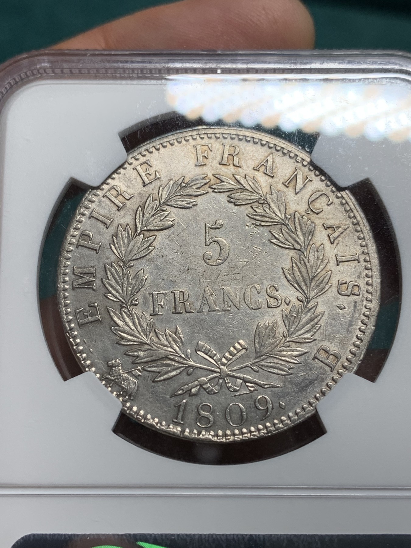 《竞宝斋》第195场-周日，周一 2场 (全场包邮) NGC-AUD 法国 1809年鲁昂厂 拿破仑皇帝5法郎 银币 早期年份，少见厂别，状态出色，观感好