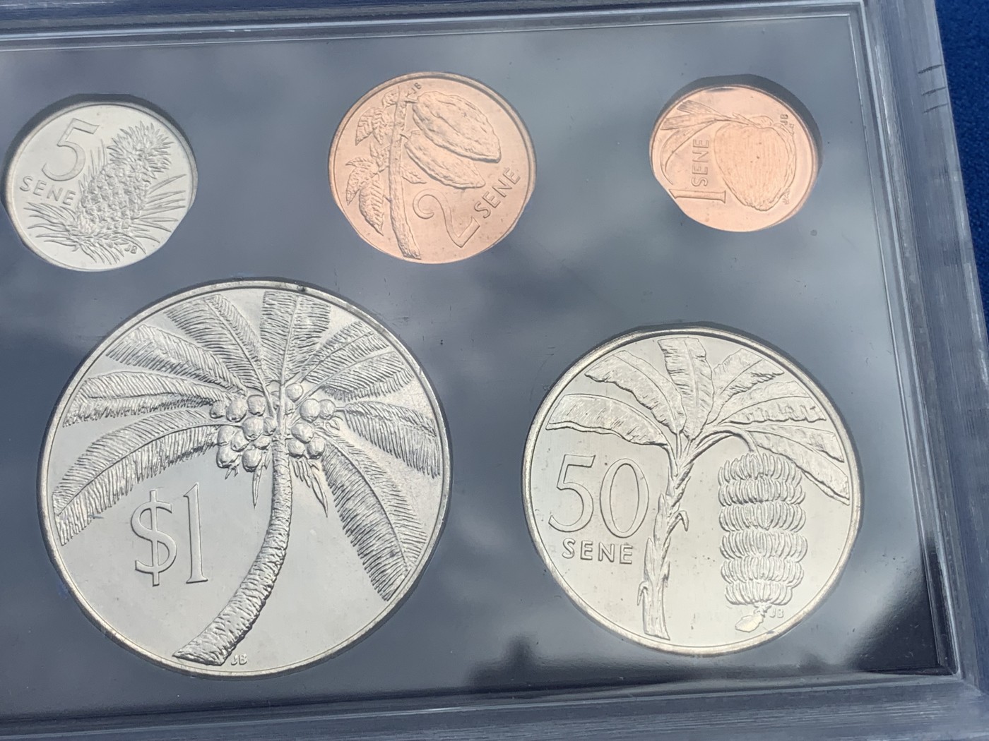 《竞宝斋》第195场-周日，周一 2场 (全场包邮) 西萨摩亚1974年 1塔拉 椰子树 盒装大镍币一套