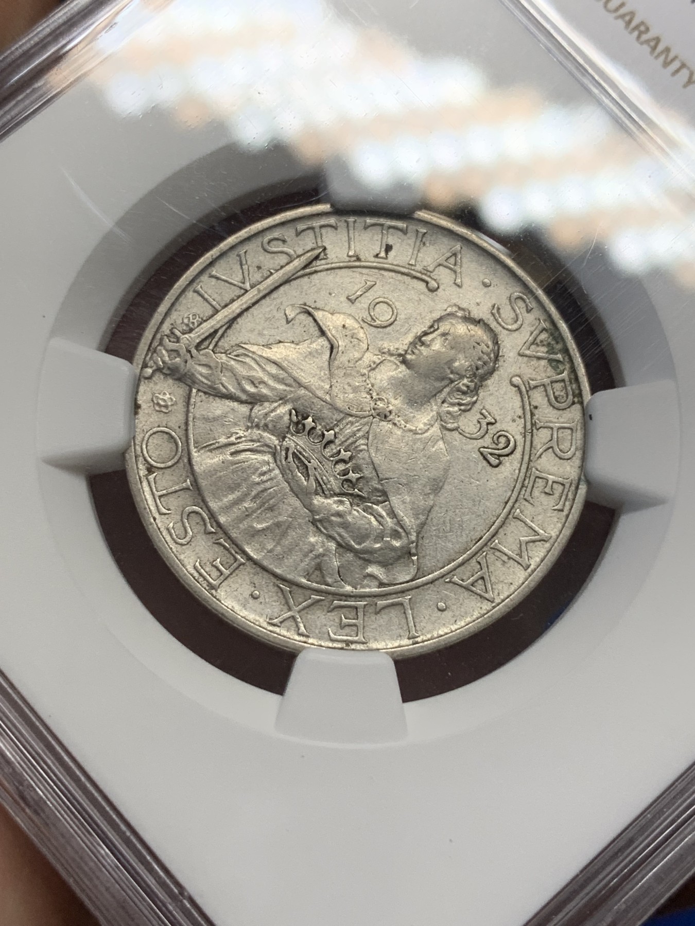 《竞宝斋》第195场-周日，周一 2场 (全场包邮) NGC-AUD 1932年 圣马力诺 早期 10里拉银币 女武士 少见品种