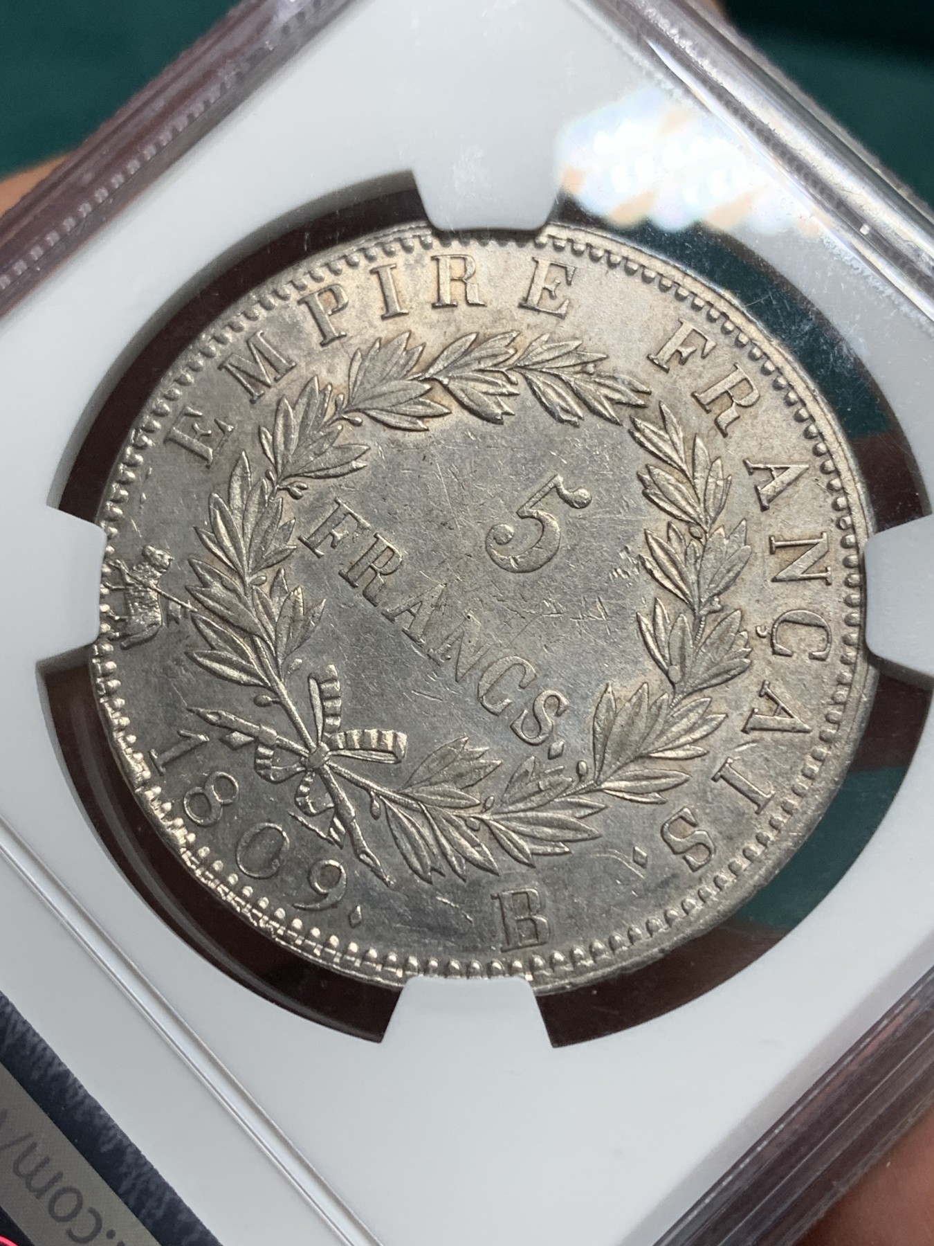 《竞宝斋》第195场-周日，周一 2场 (全场包邮) NGC-AUD 法国 1809年鲁昂厂 拿破仑皇帝5法郎 银币 早期年份，少见厂别，状态出色，观感好