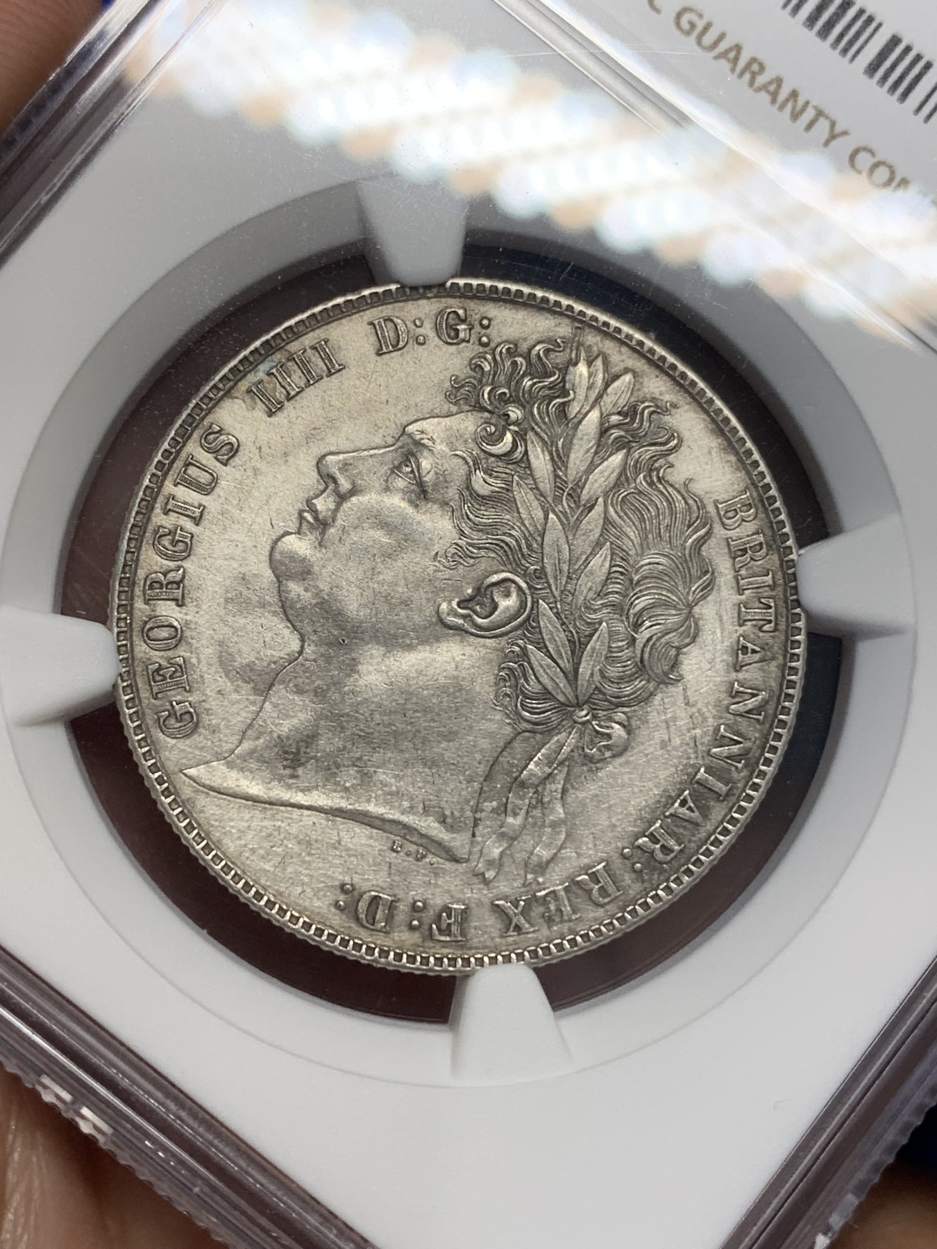 《竞宝斋》第195场-周日，周一 2场 (全场包邮) NGC-AUD 英国乔四三花半克朗 深打细节佳 英系上涨名品 最美半克朗 MS63以上好品已近万