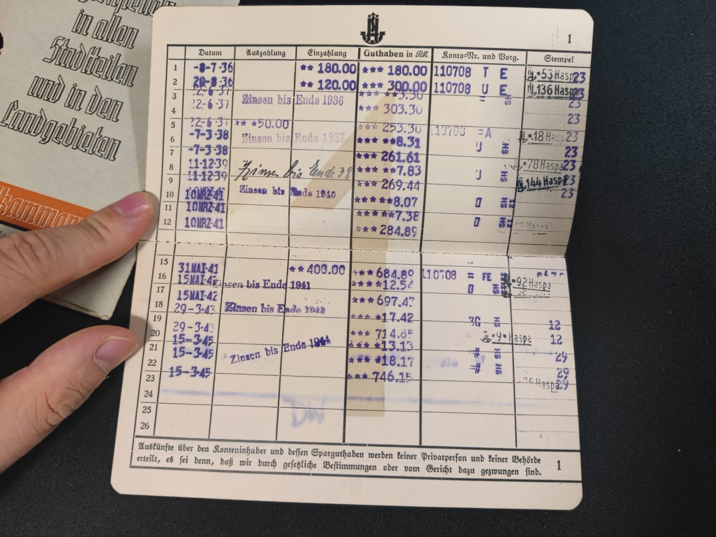 棕熊第三次勋章小拍 （苏联法国东德比利时等 币章册） 德国1936-1948年银行存折一本 经历了战前 二战 战后三个阶段 很有历史意义的一件物品