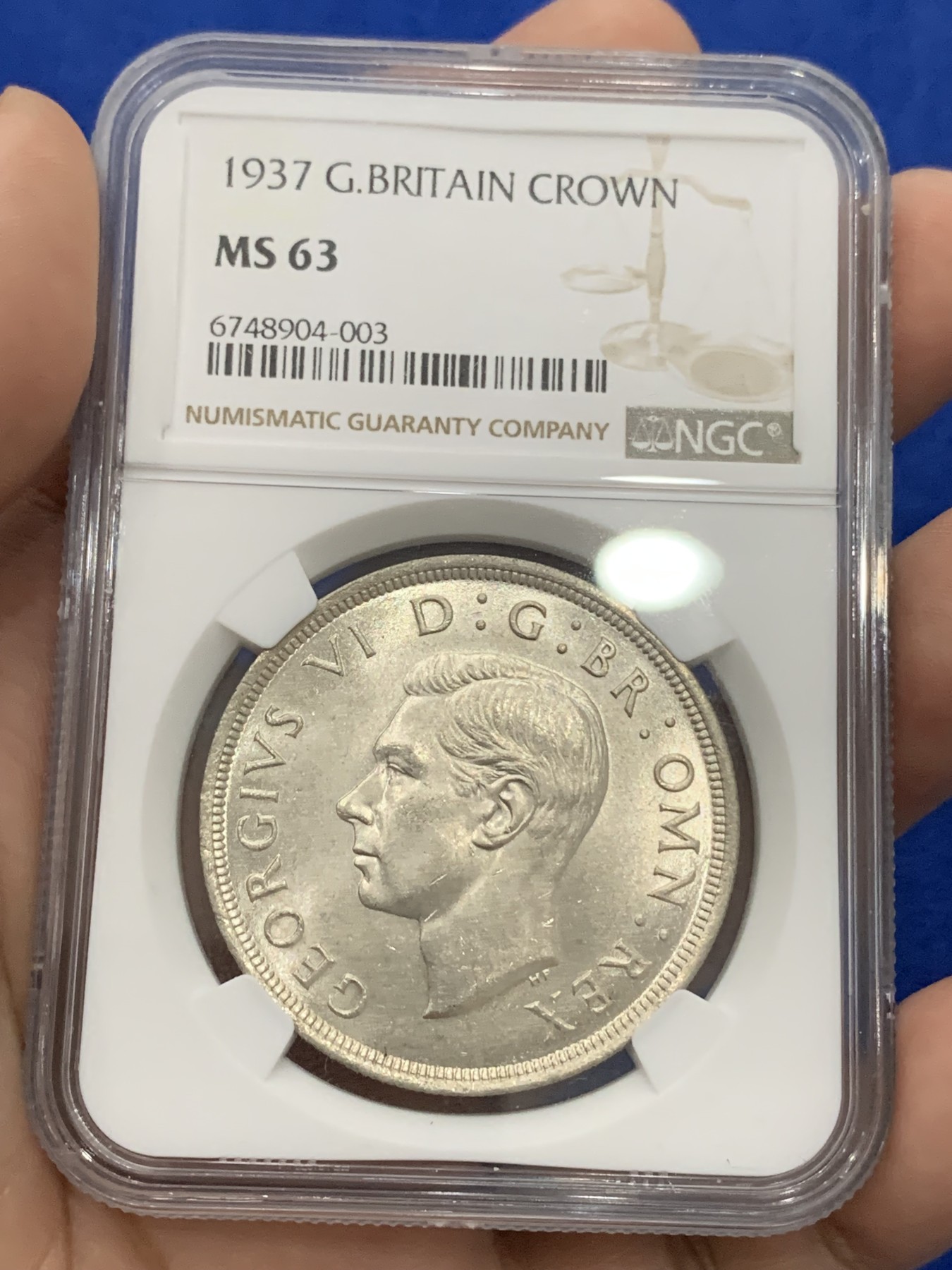 《竞宝斋》第195场-周日，周一 2场 (全场包邮) NGC-MS63 英国1937年乔治六世登基克朗银币，车轮光好品。