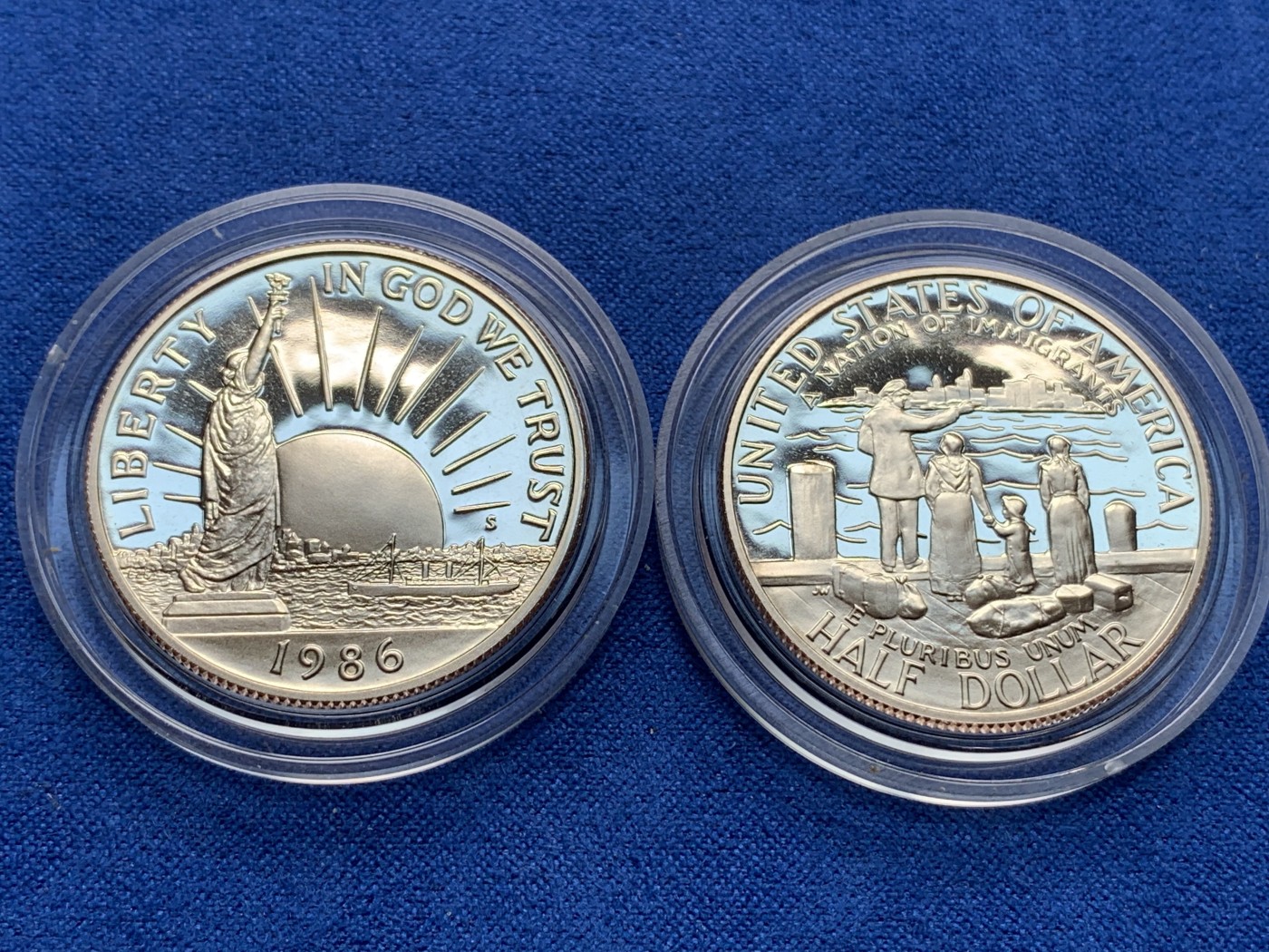 《竞宝斋》第195场-周日，周一 2场 (全场包邮) 2枚一组 美国1986年自由女神半圆镍币