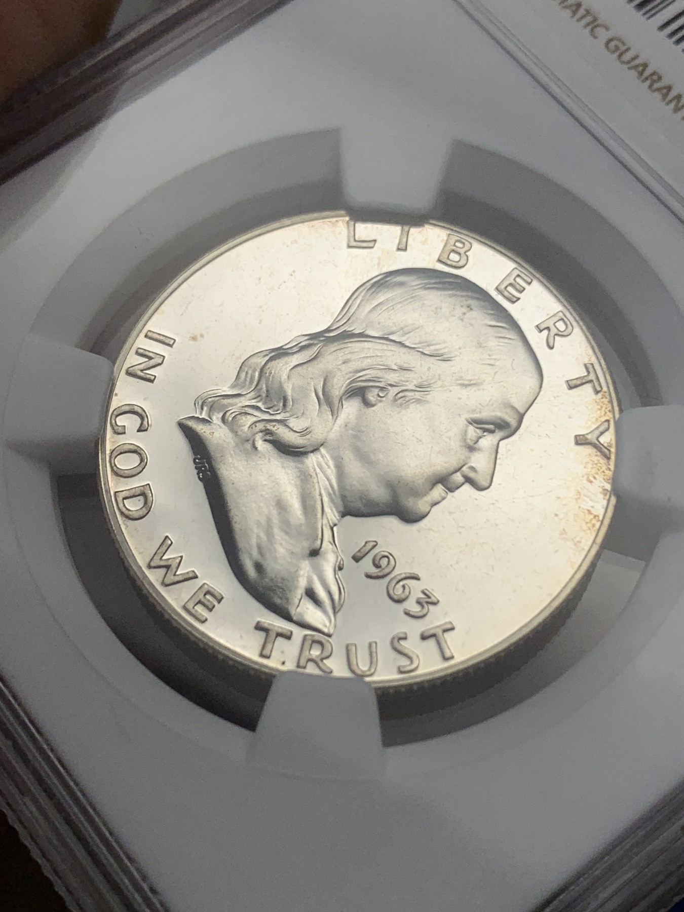 《竞宝斋》第195场-周日，周一 2场 (全场包邮) NGC-PF64 CAMEO 美国 1963年 精制富兰克林 50美分/半美元银币 少见