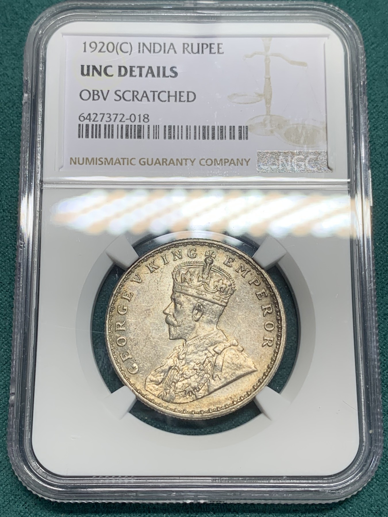 《竞宝斋》第195场-周日，周一 2场 (全场包邮) NGC-UNC 印度1920年乔治五世1卢比银币