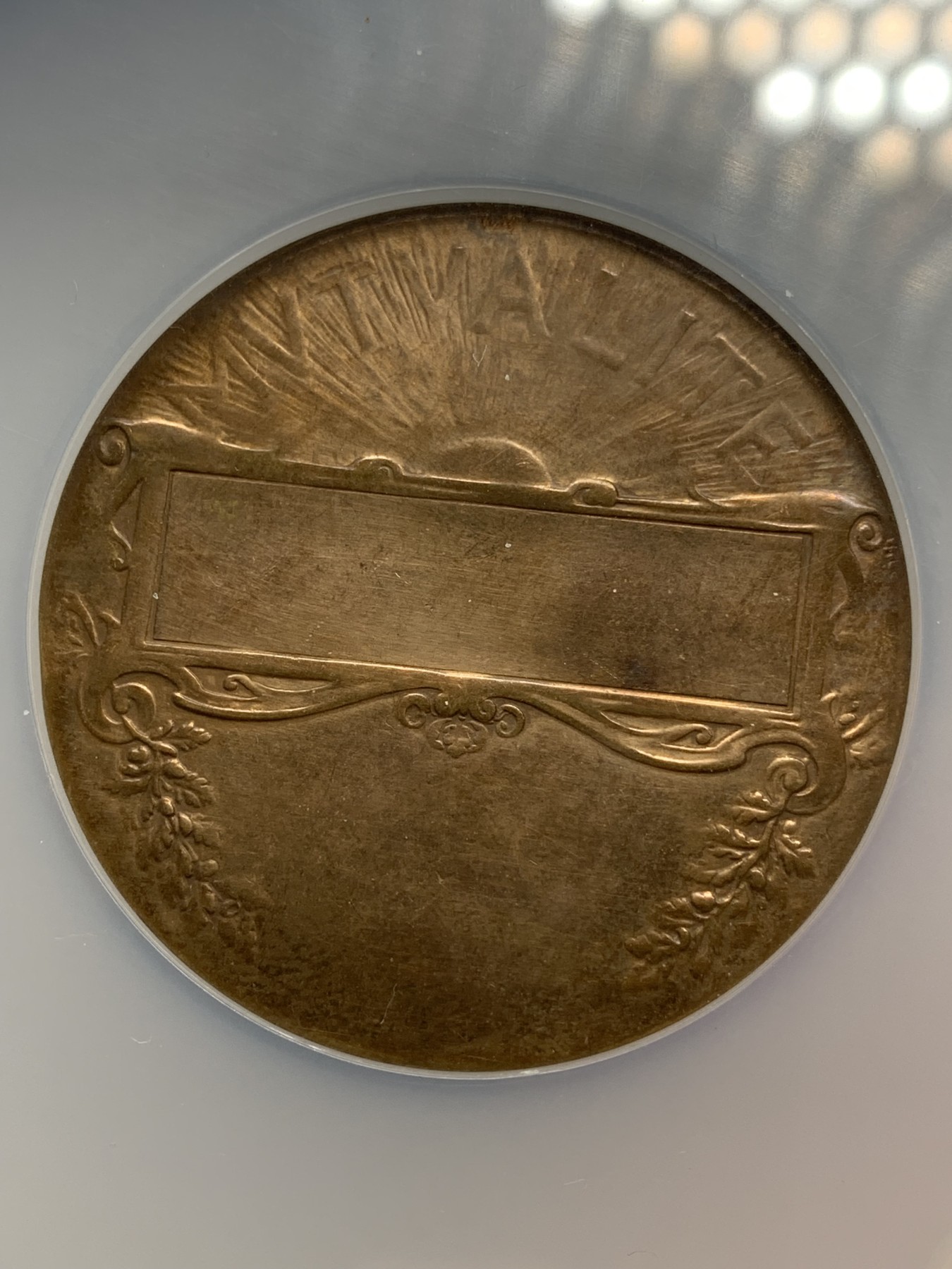 《竞宝斋》第195场-周日，周一 2场 (全场包邮) NGC UNC 法国三女神互助协会艺术铜章 大盒 50mm