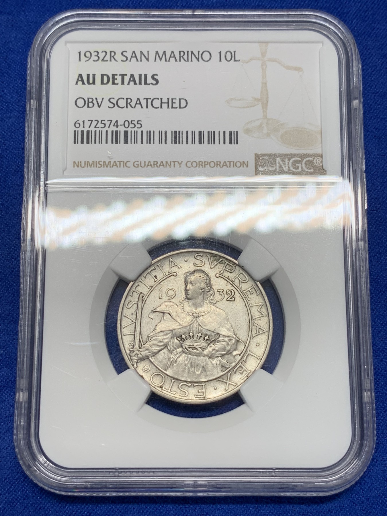 《竞宝斋》第195场-周日，周一 2场 (全场包邮) NGC-AUD 1932年 圣马力诺 早期 10里拉银币 女武士 少见品种