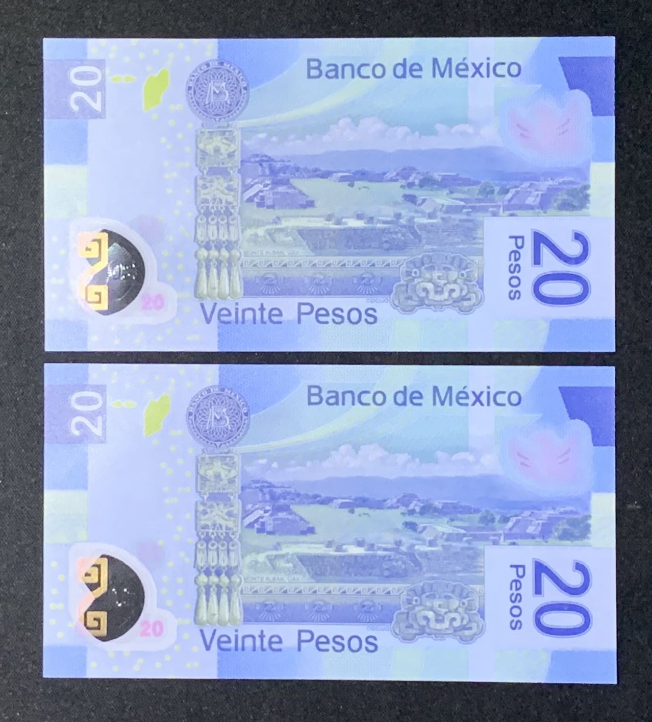 紫瑗钱币——第302期拍卖—纸币场 【首发AA冠】墨西哥 2016年 20比索 塑料币 UNC 2枚一组