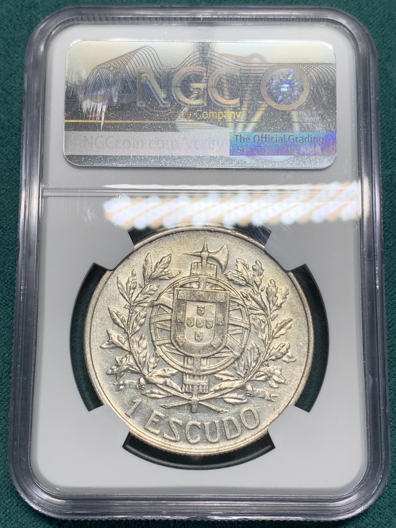 《竞宝斋》第195场-周日，周一 2场 (全场包邮) NGC AU55 葡萄牙1910年半岛战争女神头像 1埃斯库多大银币 稀少品种