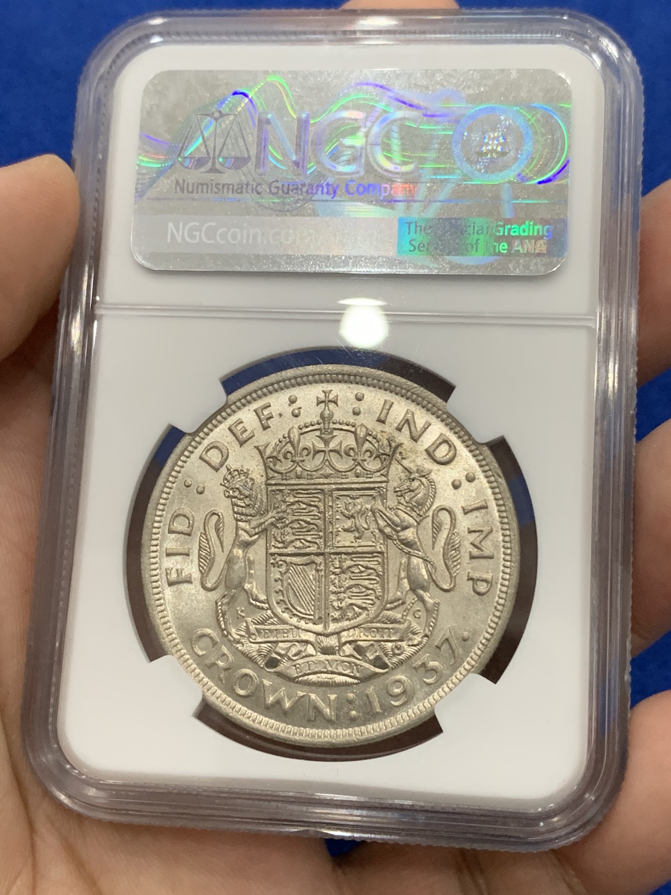 《竞宝斋》第195场-周日，周一 2场 (全场包邮) NGC-MS63 英国1937年乔治六世登基克朗银币，车轮光好品。