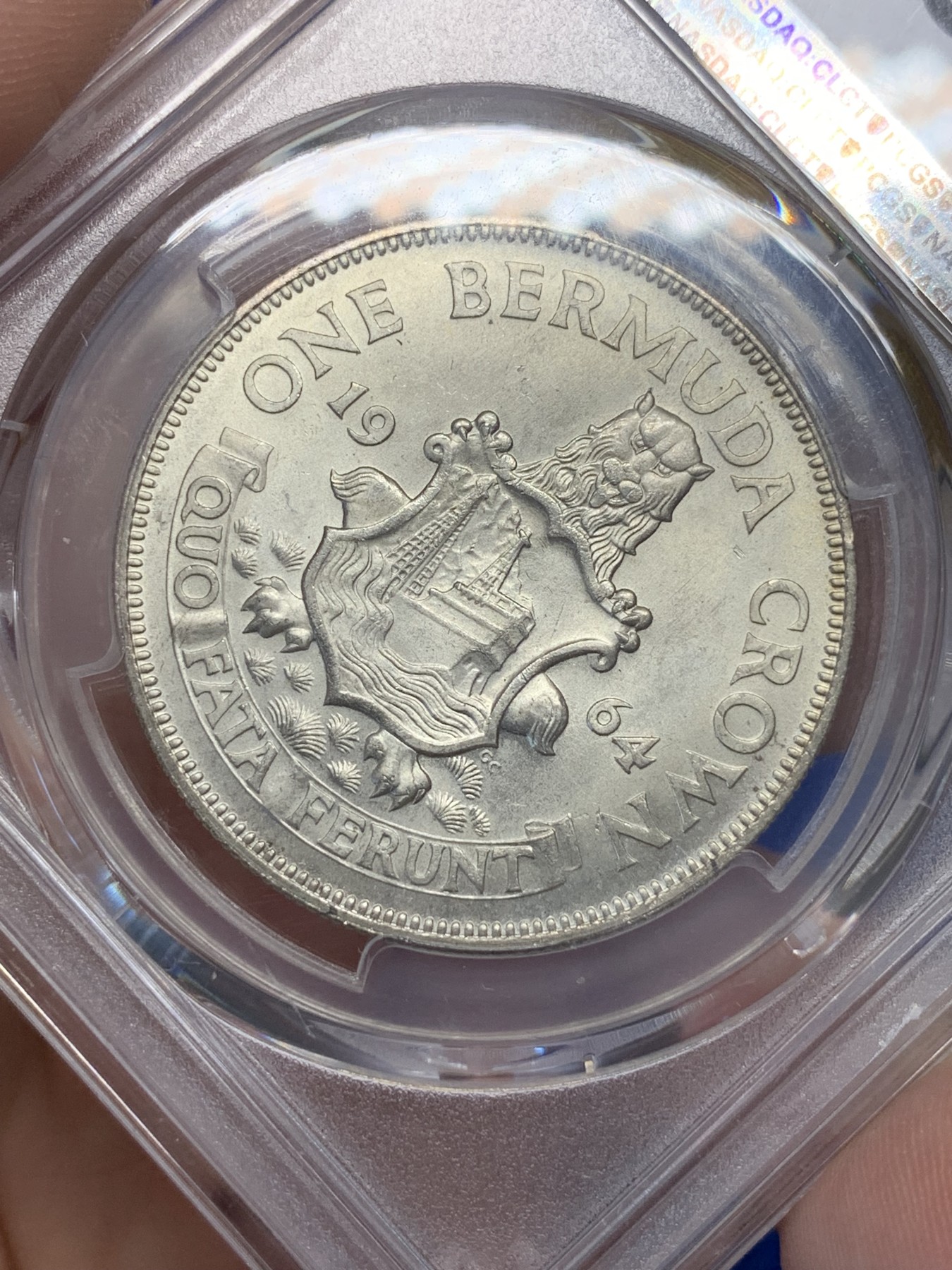 《竞宝斋》第195场-周日，周一 2场 (全场包邮) PCGS-MS64 1964年英属百慕大群岛克朗银币