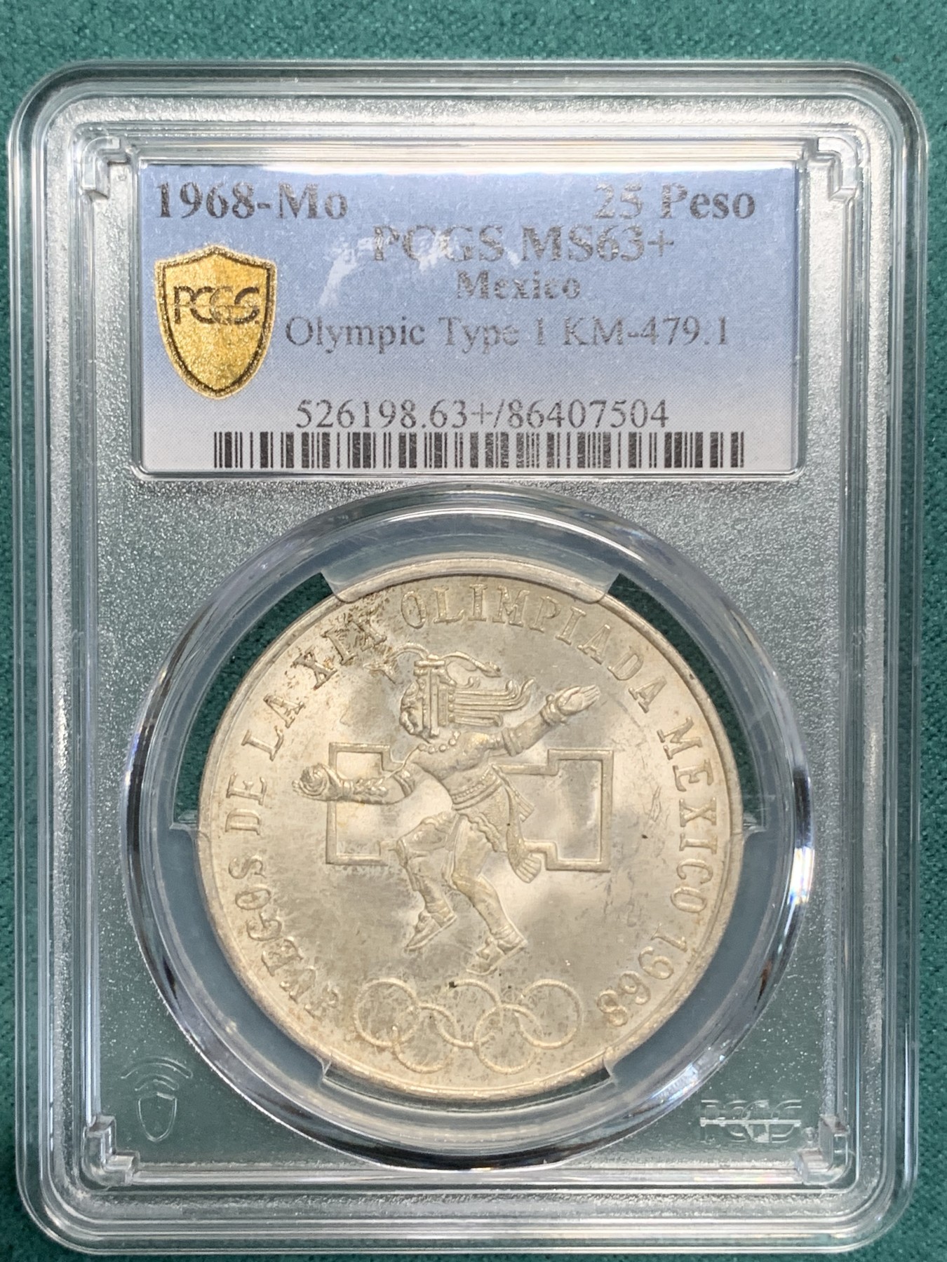 《竞宝斋》第195场-周日，周一 2场 (全场包邮) PCGS ms63+ 墨西哥1968年奥运会纪念25比索银币