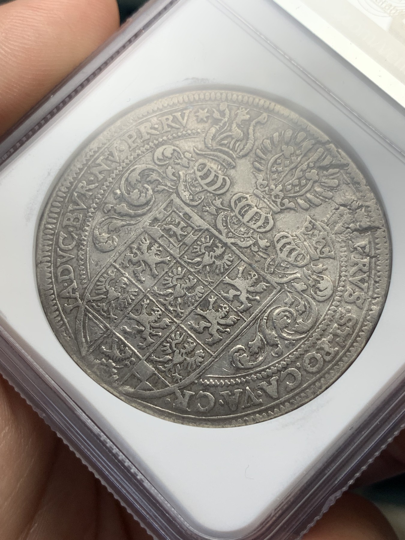 《竞宝斋》第195场-周日，周一 2场 (全场包邮) NGC AU50 1628/7骑字版  德国勃兰登堡 泰勒银币 非常难得品种 见到的基本为VFD状态 这枚NGC亚军（入盒仅2枚）这个时期萨克森居多