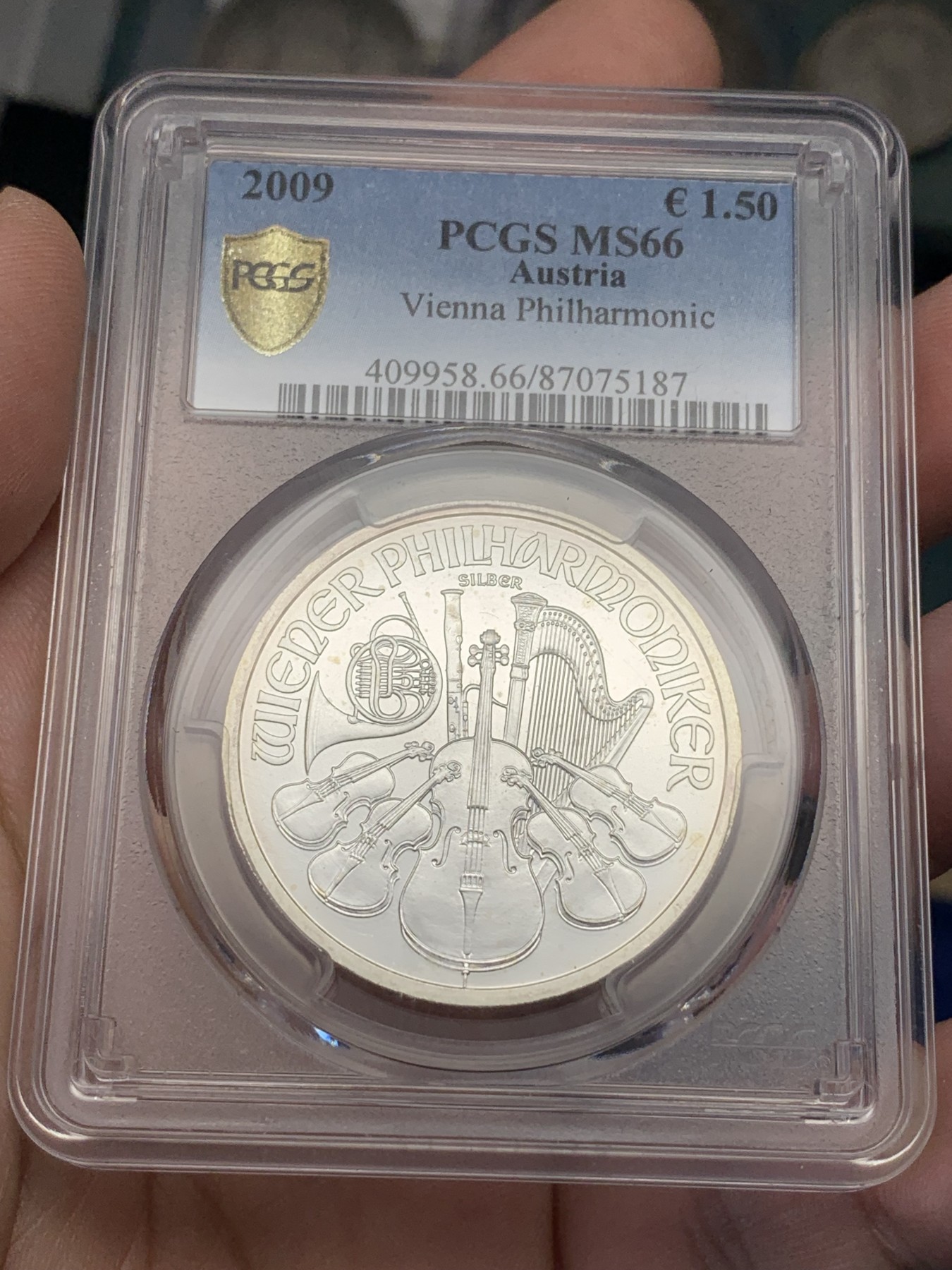 《竞宝斋》第195场-周日，周一 2场 (全场包邮) PCGS-MS66 2009年奥地利维也纳音乐会1.5欧银币