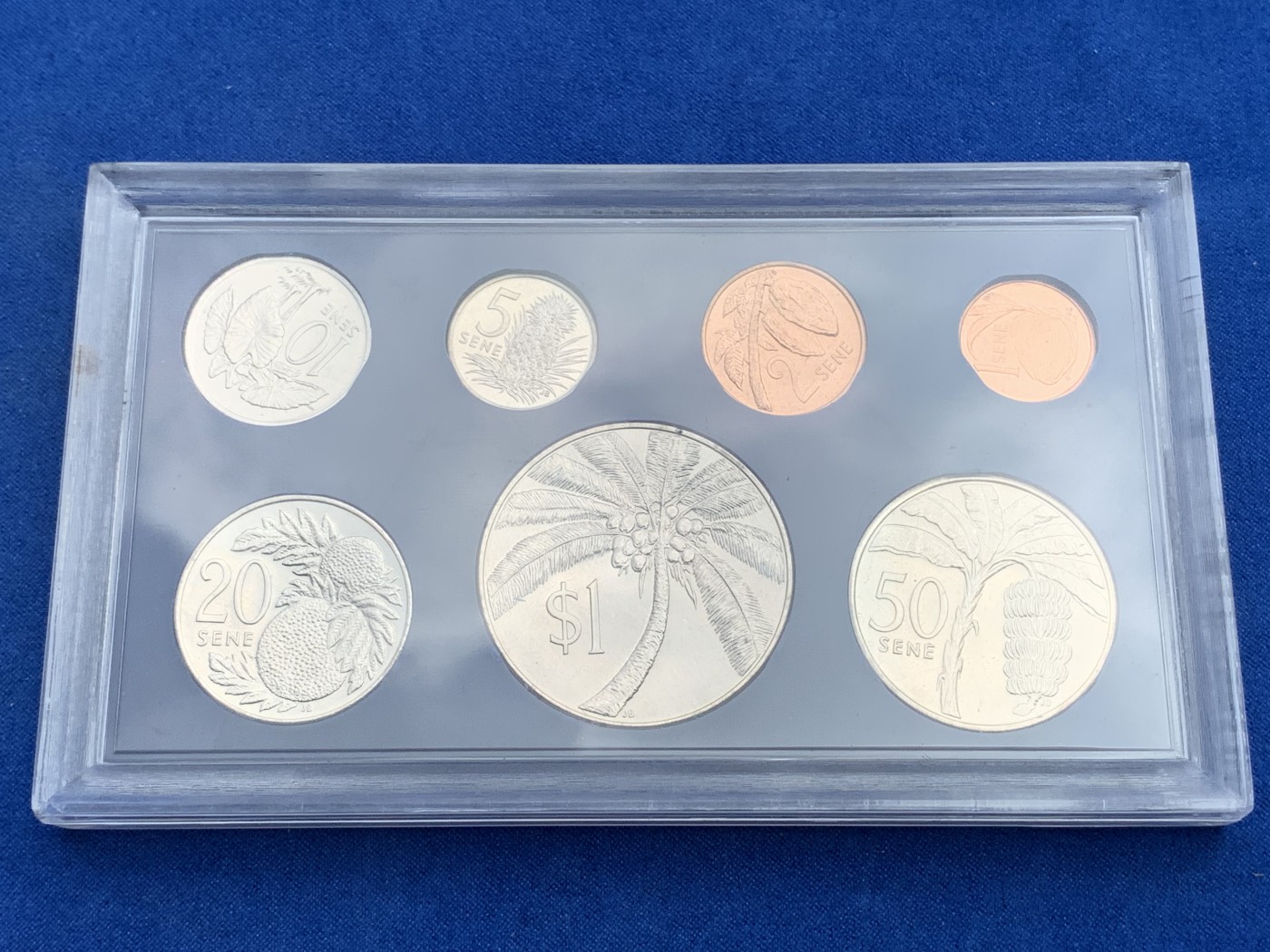 《竞宝斋》第195场-周日，周一 2场 (全场包邮) 西萨摩亚1974年 1塔拉 椰子树 盒装大镍币一套