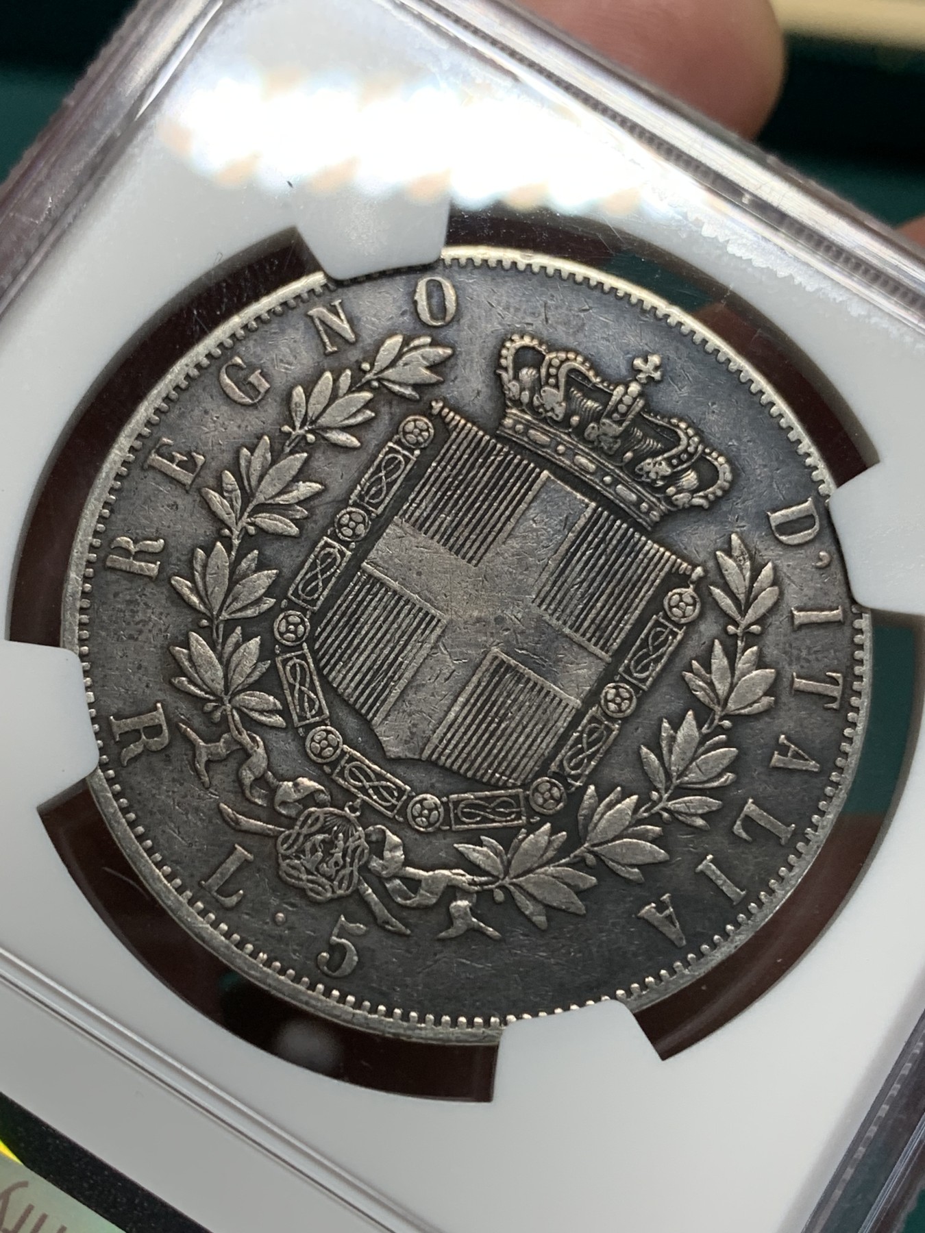 《竞宝斋》第195场-周日，周一 2场 (全场包邮) NGC VFD 意大利1876年曼纽尔二世5里拉银币