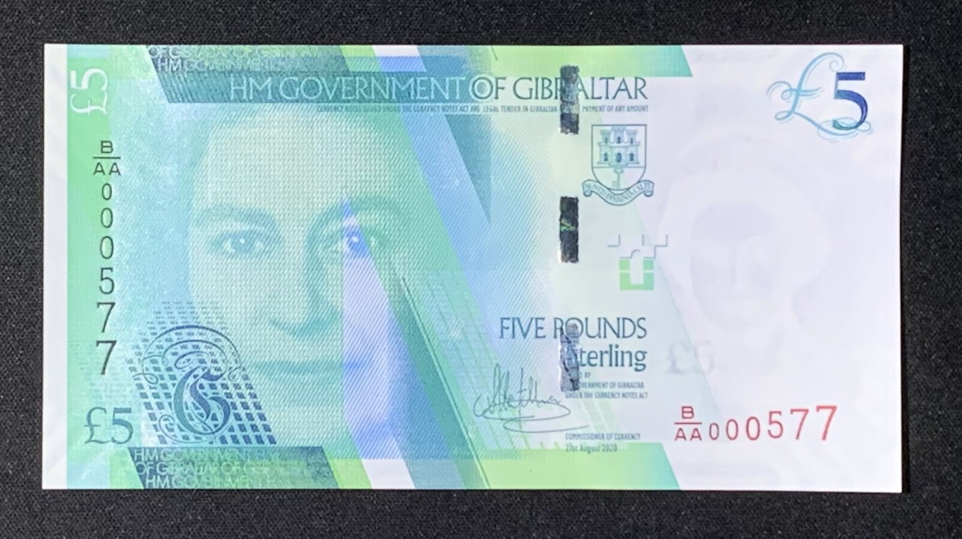 紫瑗钱币——第302期拍卖—纸币场 【百位号 双号7】直布罗陀 2020年 伊丽莎白二世 5磅 UNC