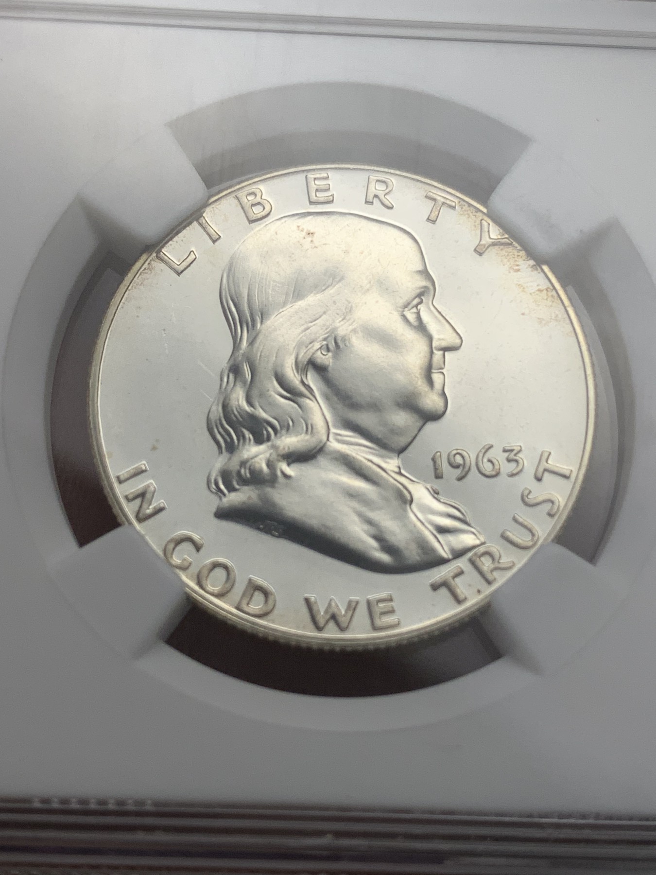 《竞宝斋》第195场-周日，周一 2场 (全场包邮) NGC-PF64 CAMEO 美国 1963年 精制富兰克林 50美分/半美元银币 少见