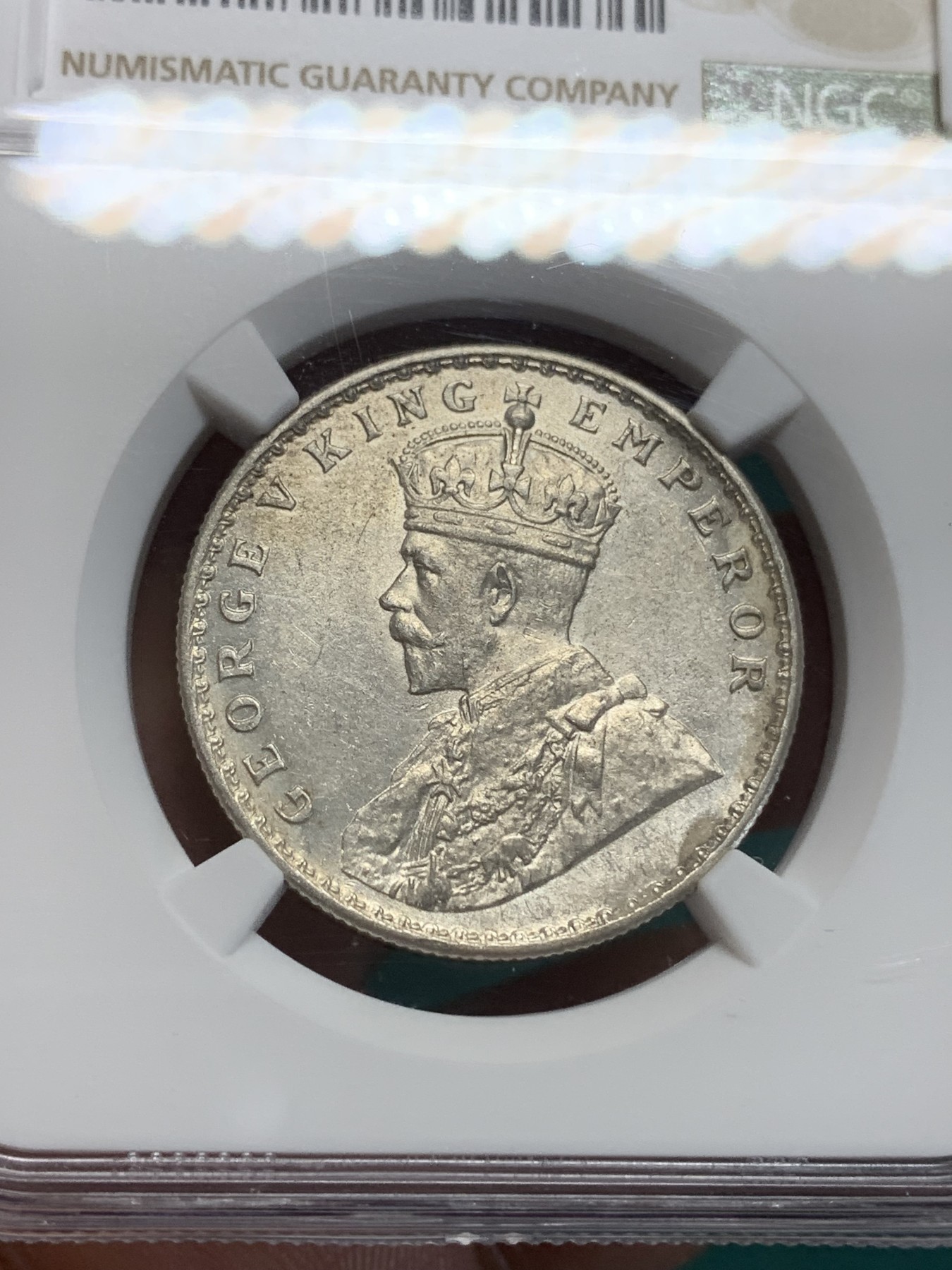 《竞宝斋》第195场-周日，周一 2场 (全场包邮) NGC MS61 印度 乔五 1917 C版 1卢比 银币