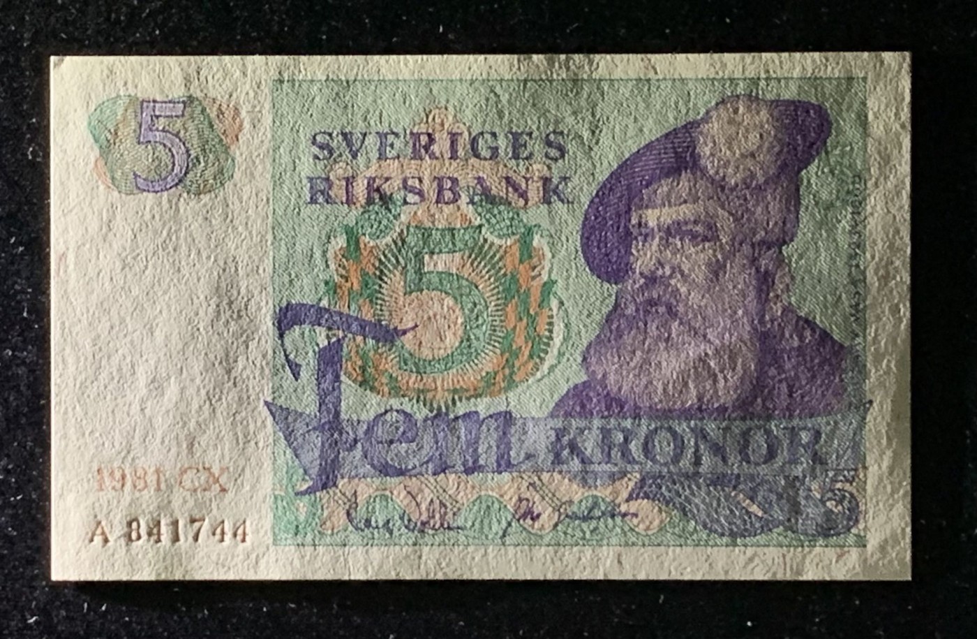 紫瑗钱币——第302期拍卖—纸币场 【双尾4】瑞典 1981年 瑞典银行 古斯塔夫一世 5克朗 浅字 UNC