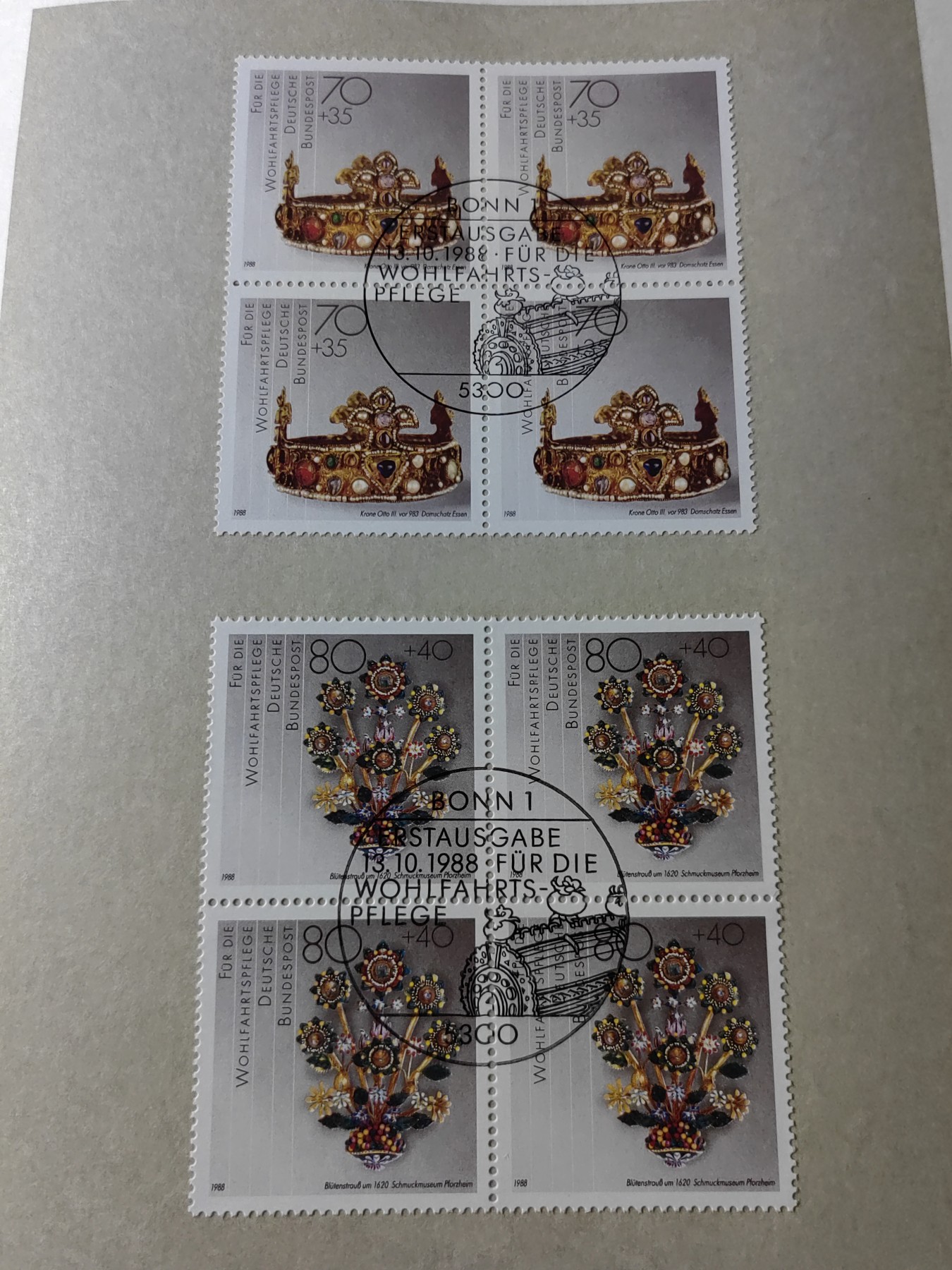 邮品精选第⑤场，含秒杀 1988年金银锻造文物邮折共4版四连体（秒杀）