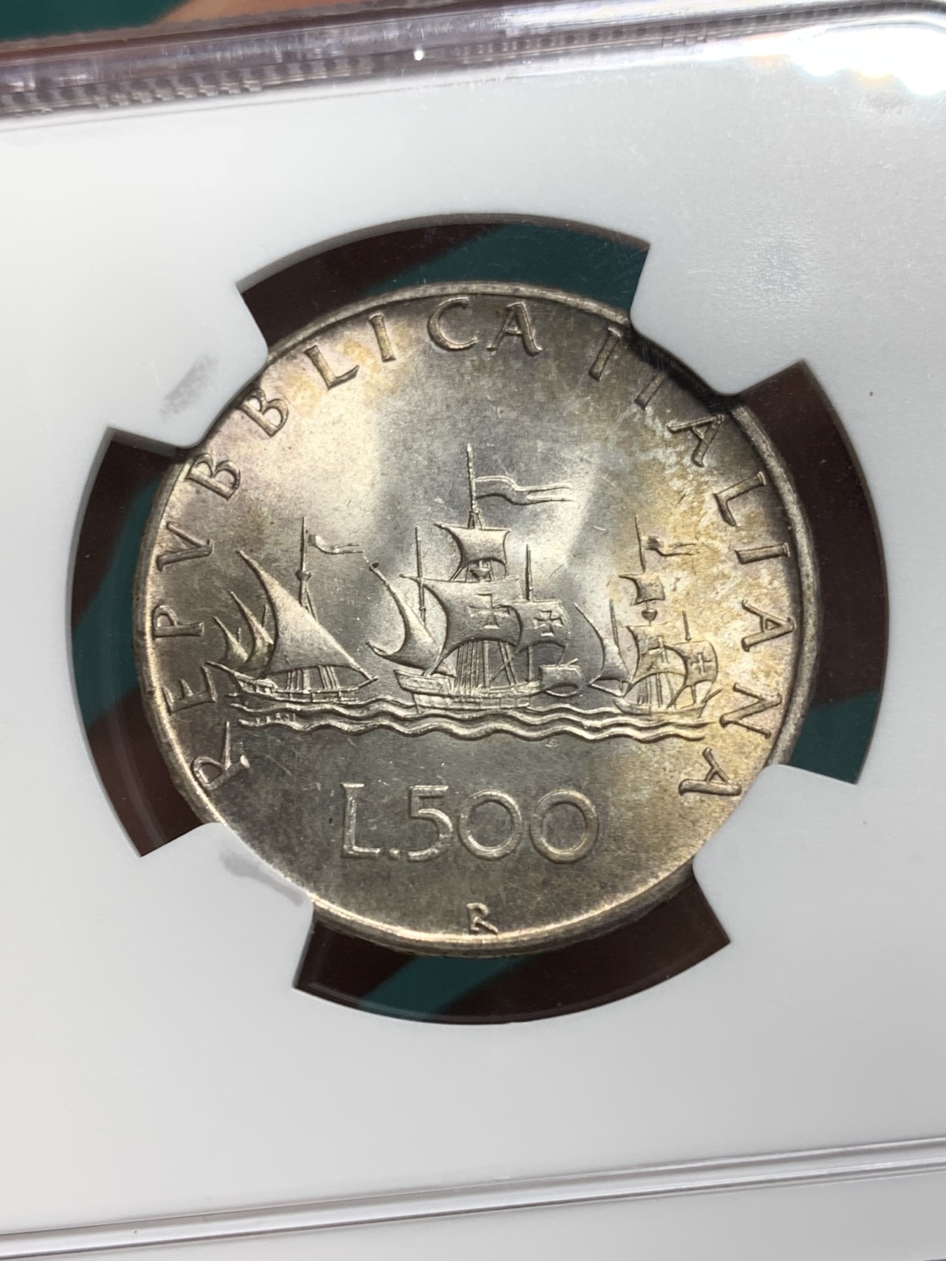 《竞宝斋》第195场-周日，周一 2场 (全场包邮) NGC-MS65 意大利1970年帆船少女500里拉银币