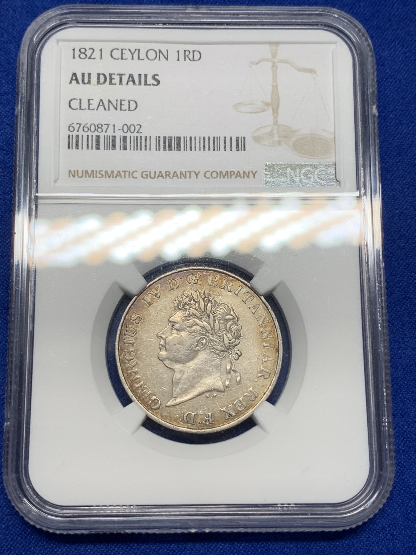 《竞宝斋》第195场-周日，周一 2场 (全场包邮) NGC  AU 英属锡兰1821年乔四1RD大象银币 稀少品种