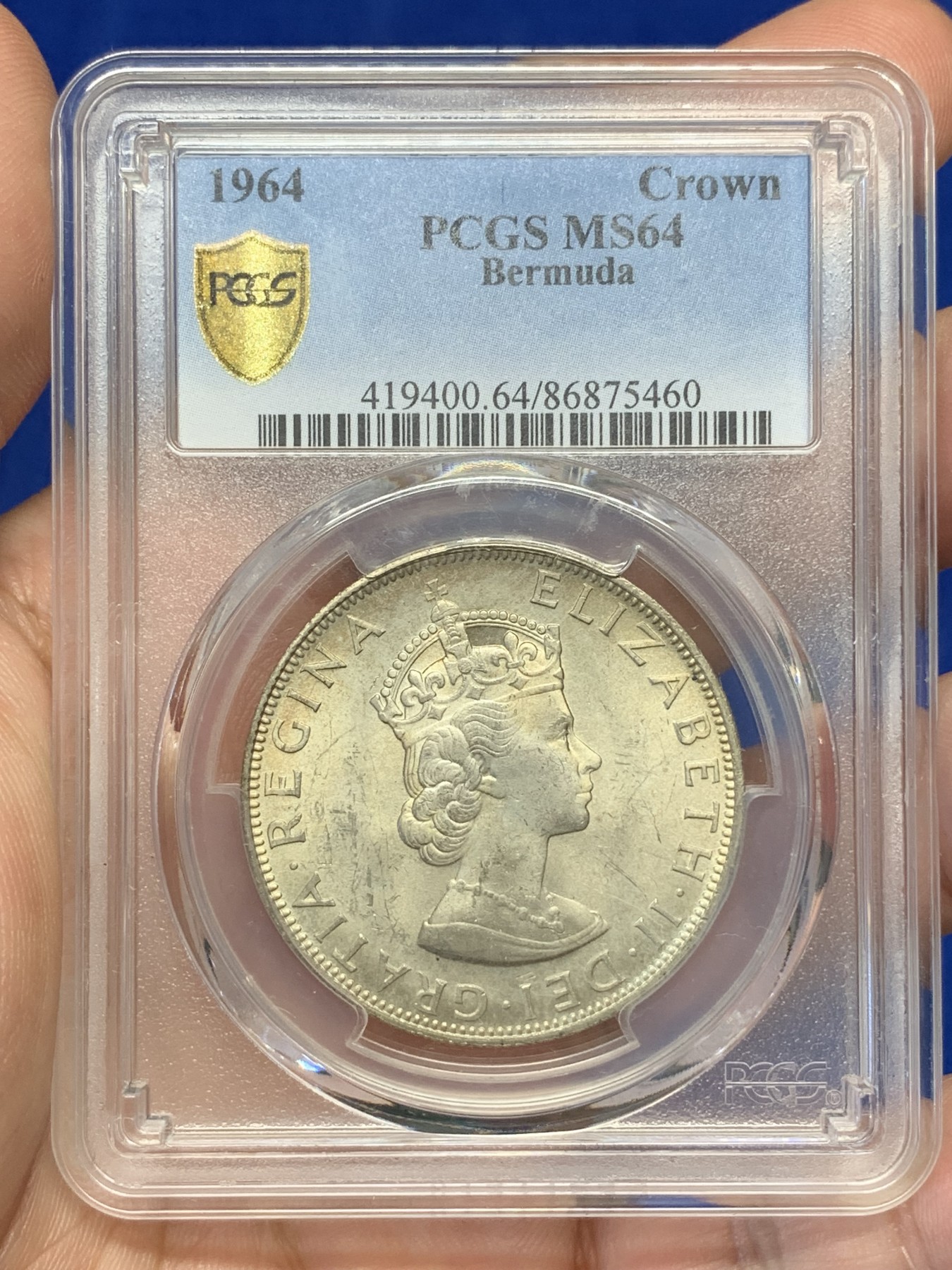 《竞宝斋》第195场-周日，周一 2场 (全场包邮) PCGS-MS64 1964年英属百慕大群岛克朗银币