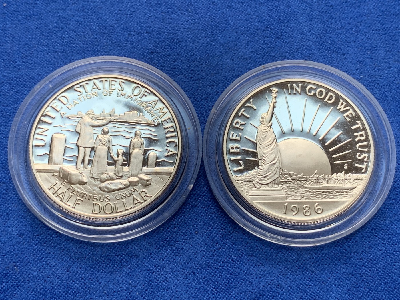 《竞宝斋》第195场-周日，周一 2场 (全场包邮) 2枚一组 美国1986年自由女神半圆镍币