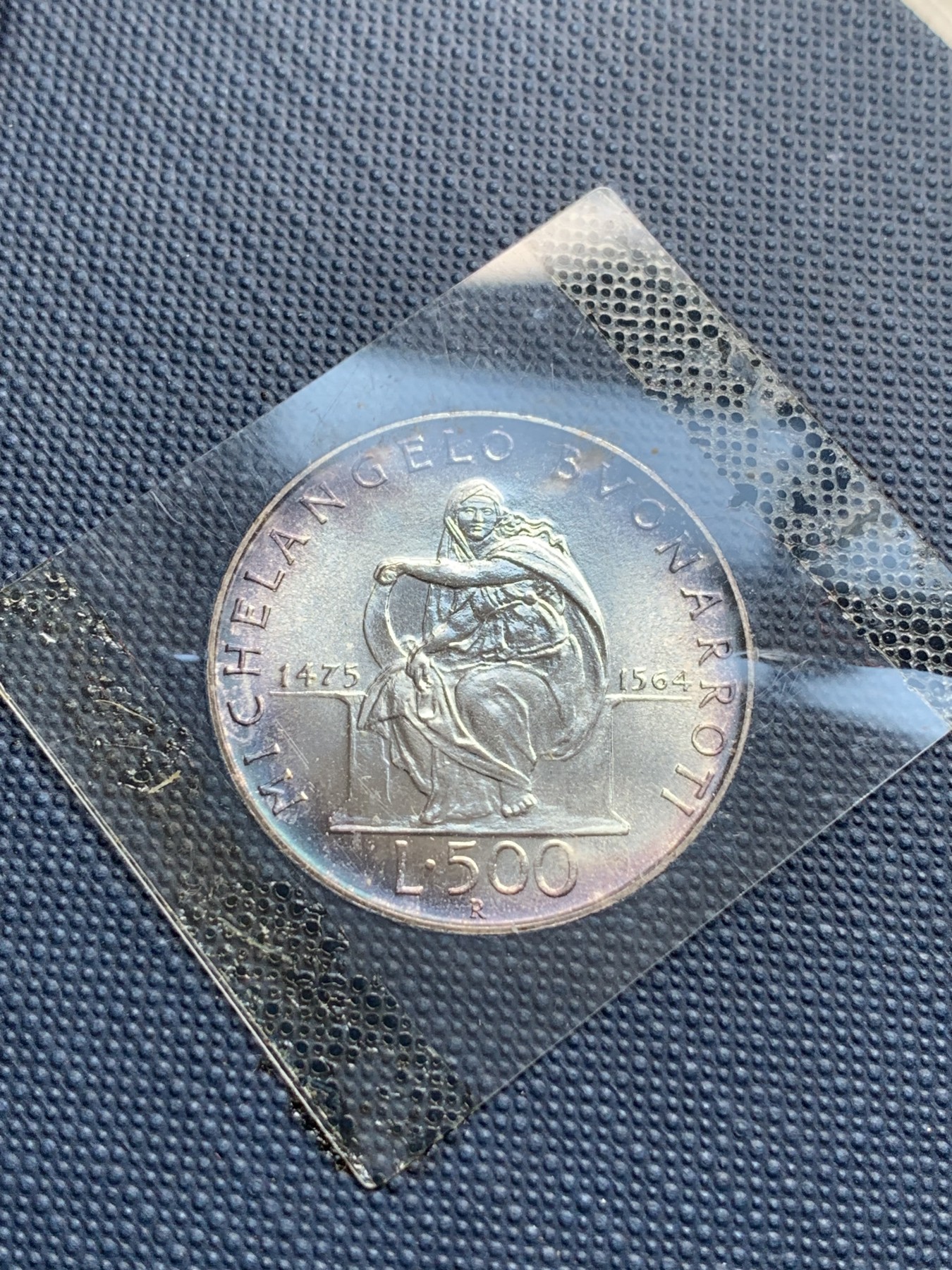 《竞宝斋》第195场-周日，周一 2场 (全场包邮) 卡装 意大利 1975年 米开朗基罗纪念 500里拉银币