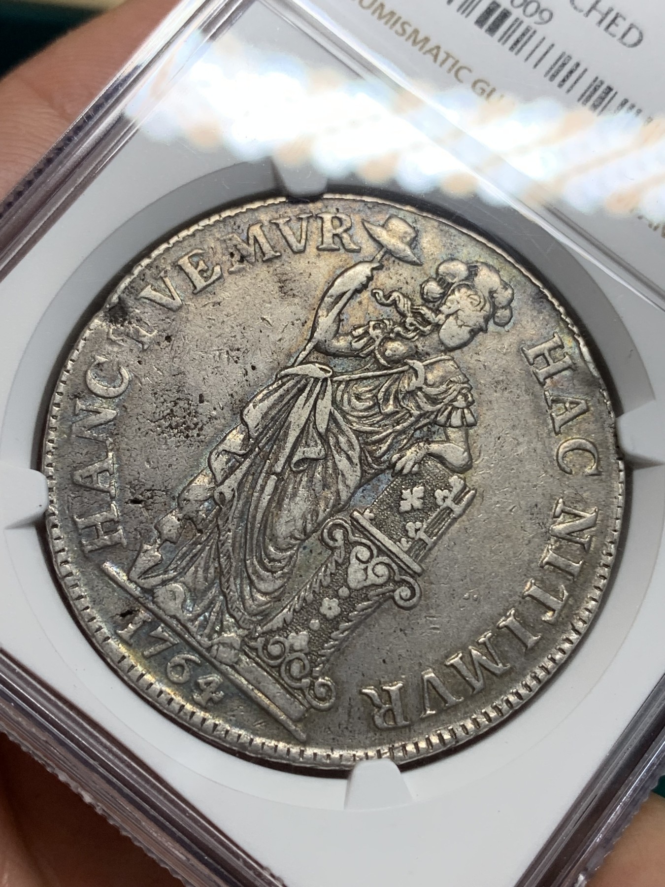 《竞宝斋》第195场-周日，周一 2场 (全场包邮) NGC XFD 荷兰1764年乌特勒支3Gulden 女神大银