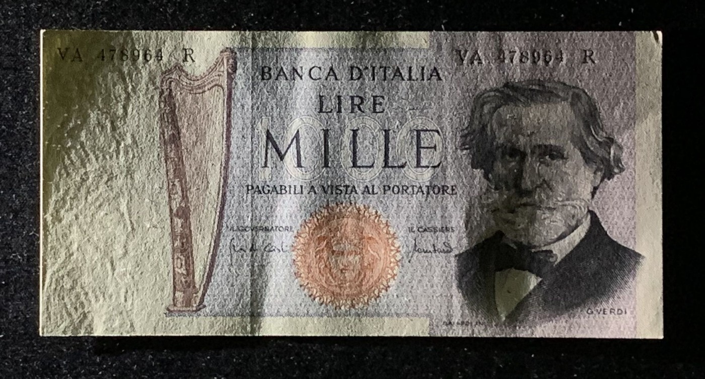 紫瑗钱币——第302期拍卖—纸币场 【首发年】意大利 1969年 威尔第 1000里拉 UNC