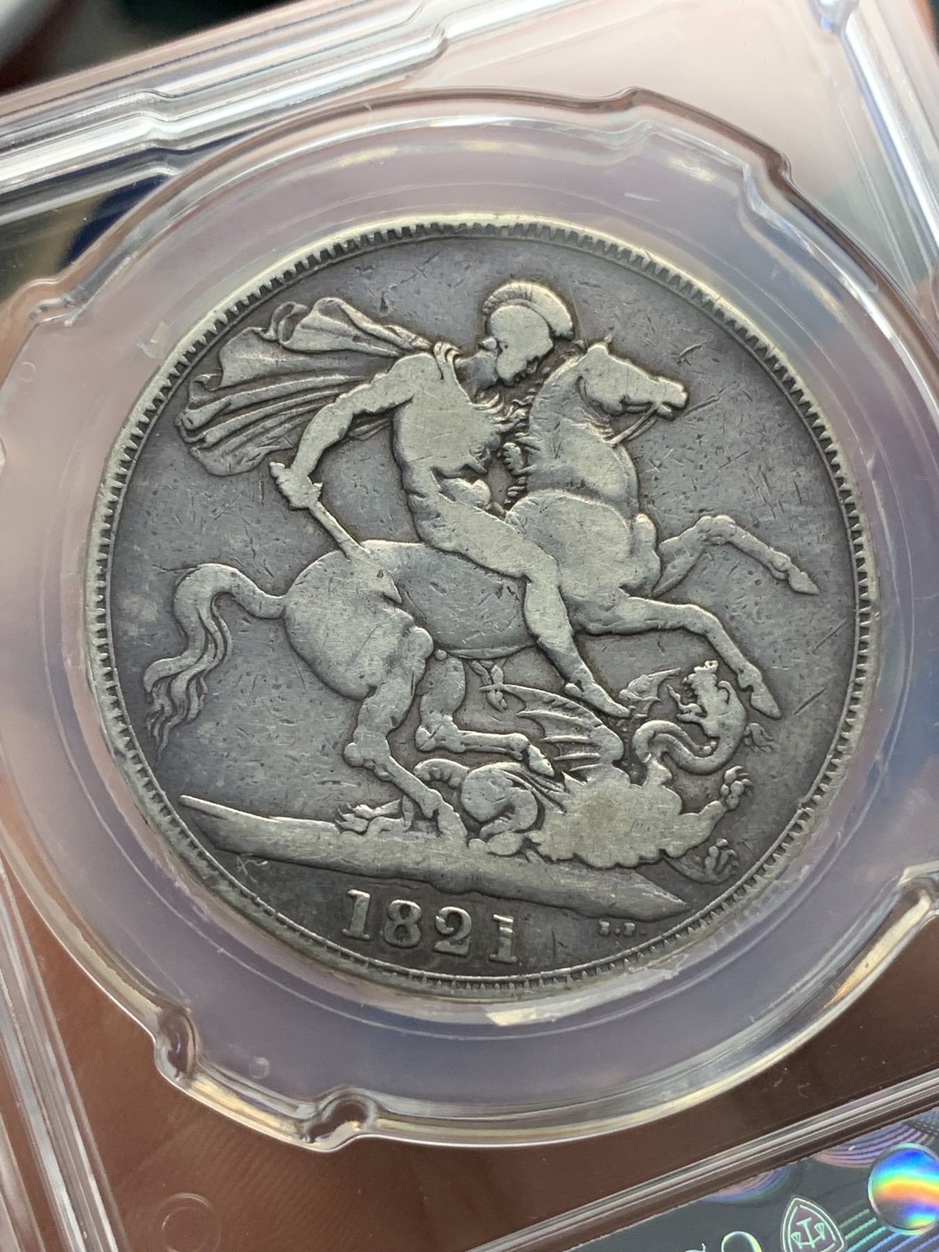 《竞宝斋》第195场-周日，周一 2场 (全场包邮) CSIS F15 英国 1821乔治四世马剑克朗银币