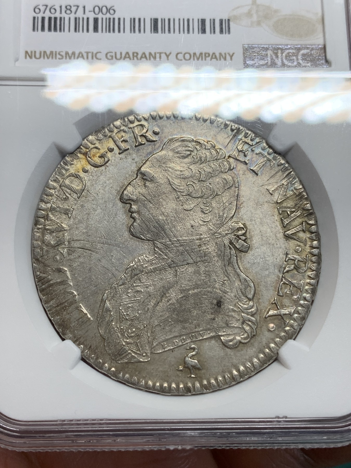 《竞宝斋》第195场-周日，周一 2场 (全场包邮) NGC-AUD 法国 1791年巴黎厂 路易十六1埃居银币 少见年份，严重低评，UNC品相，底板转光，背面纹章面尤其出色，也是该版别的最后一年，具有历史意义