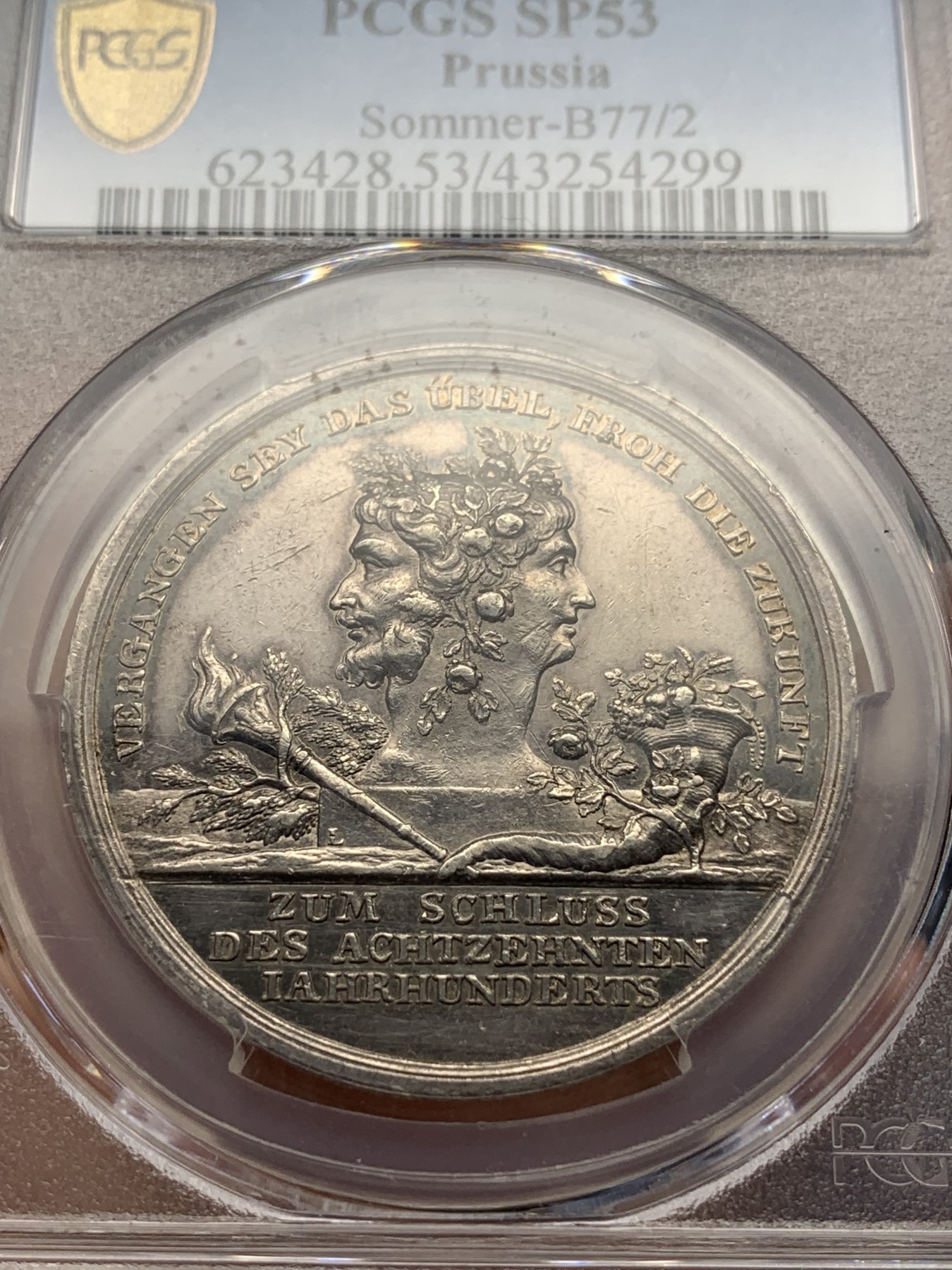 《竞宝斋》第195场-周日，周一 2场 (全场包邮) PCGS-SP53 德国 19世纪 创世纪双面神银章 Loos经典作品