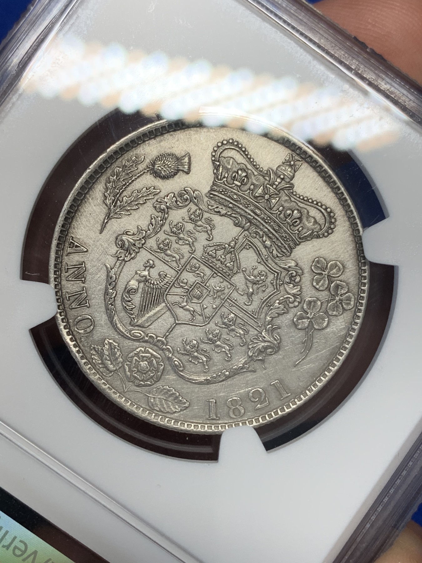 《竞宝斋》第195场-周日，周一 2场 (全场包邮) NGC-AUD 英国乔四三花半克朗 深打细节佳 英系上涨名品 最美半克朗 MS63以上好品已近万