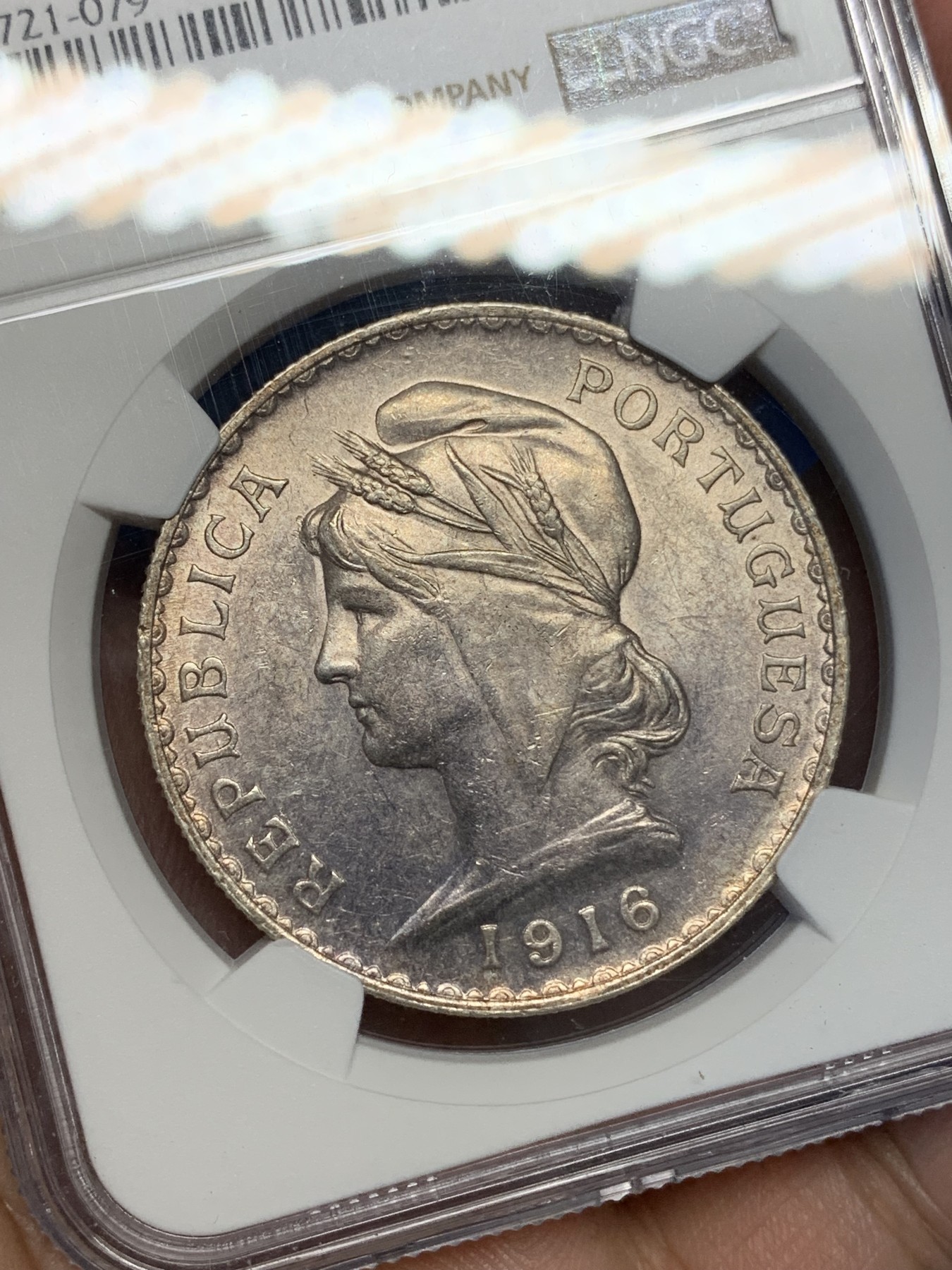 《竞宝斋》第195场-周日，周一 2场 (全场包邮) NGC-MS61 葡萄牙1916年女神头像1埃斯库多大银币